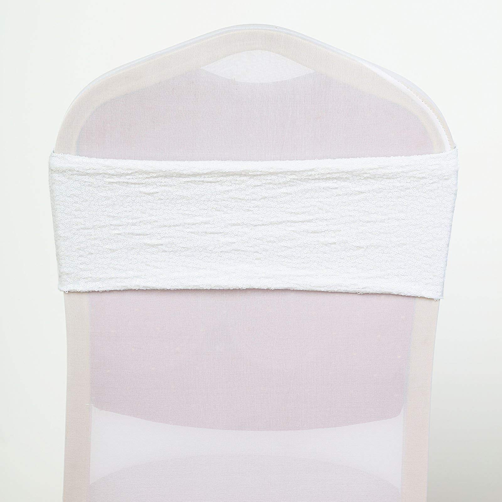 BalsaCircle 10-Pack White Spandex Sequined Chair Sashes & Bows - Elegant Wedding, Party, Ceremony Decorations - Perfect for Reception, Bridal Shower & Banquet Decor