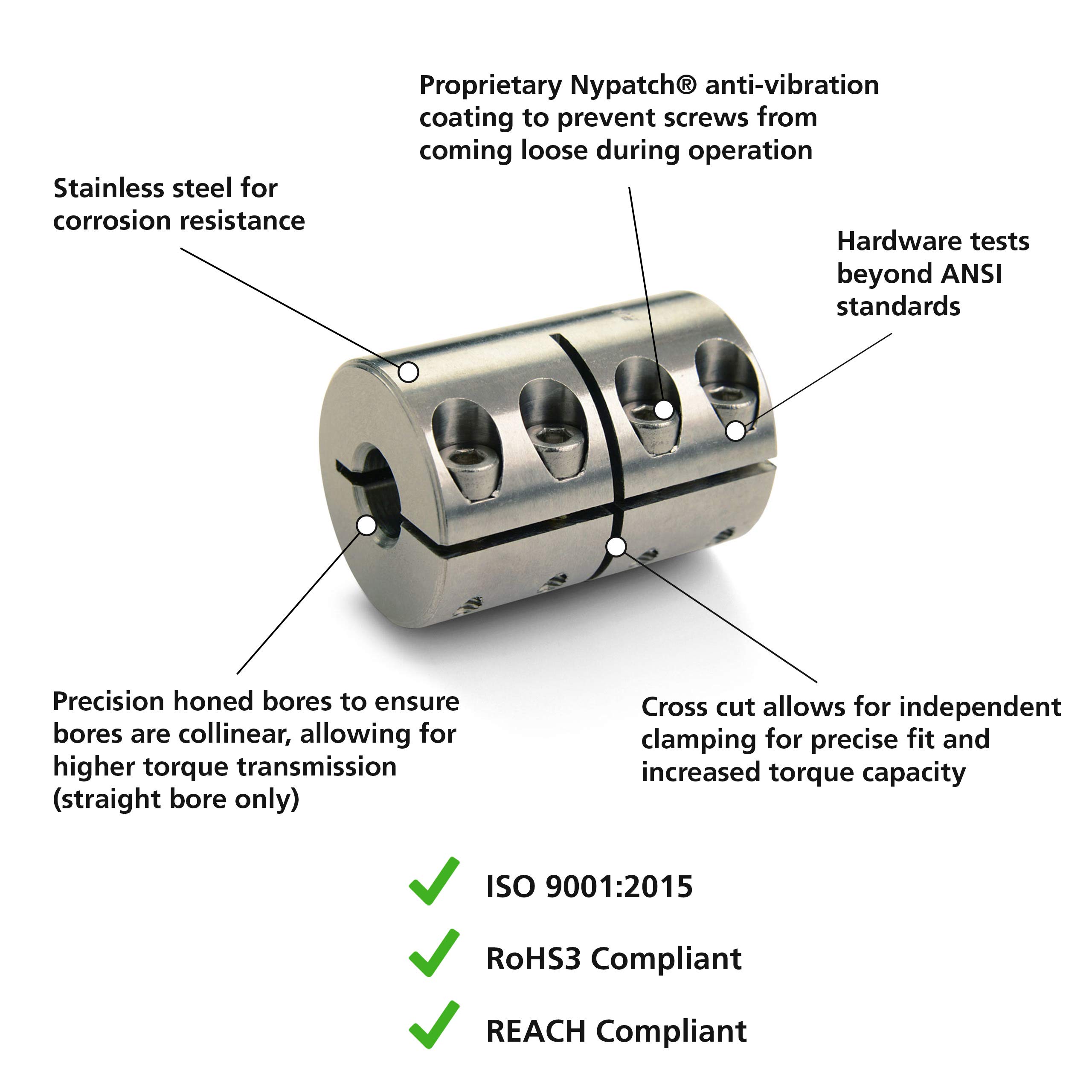 Ruland CLX-22-22-SS Stainless Steel One-Piece Clamping Rigid Coupling - 1-3/8