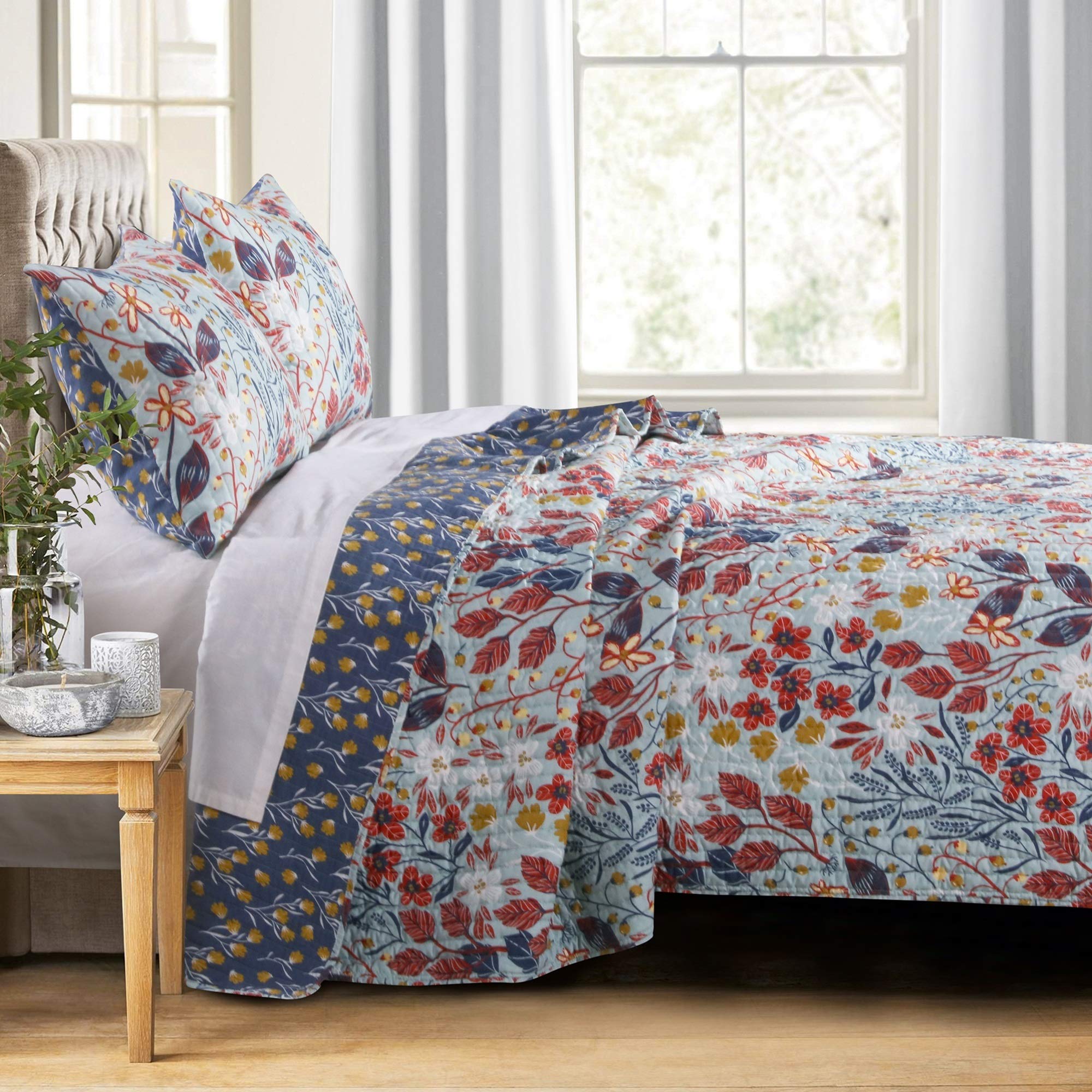 Benjara Twin Size 2-Piece Polyester Quilt Set - Floral Print Bedding with Soft Fabric, Multicolor - Perfect for Guest Rooms, Dorms & Cozy Bedroom Decor