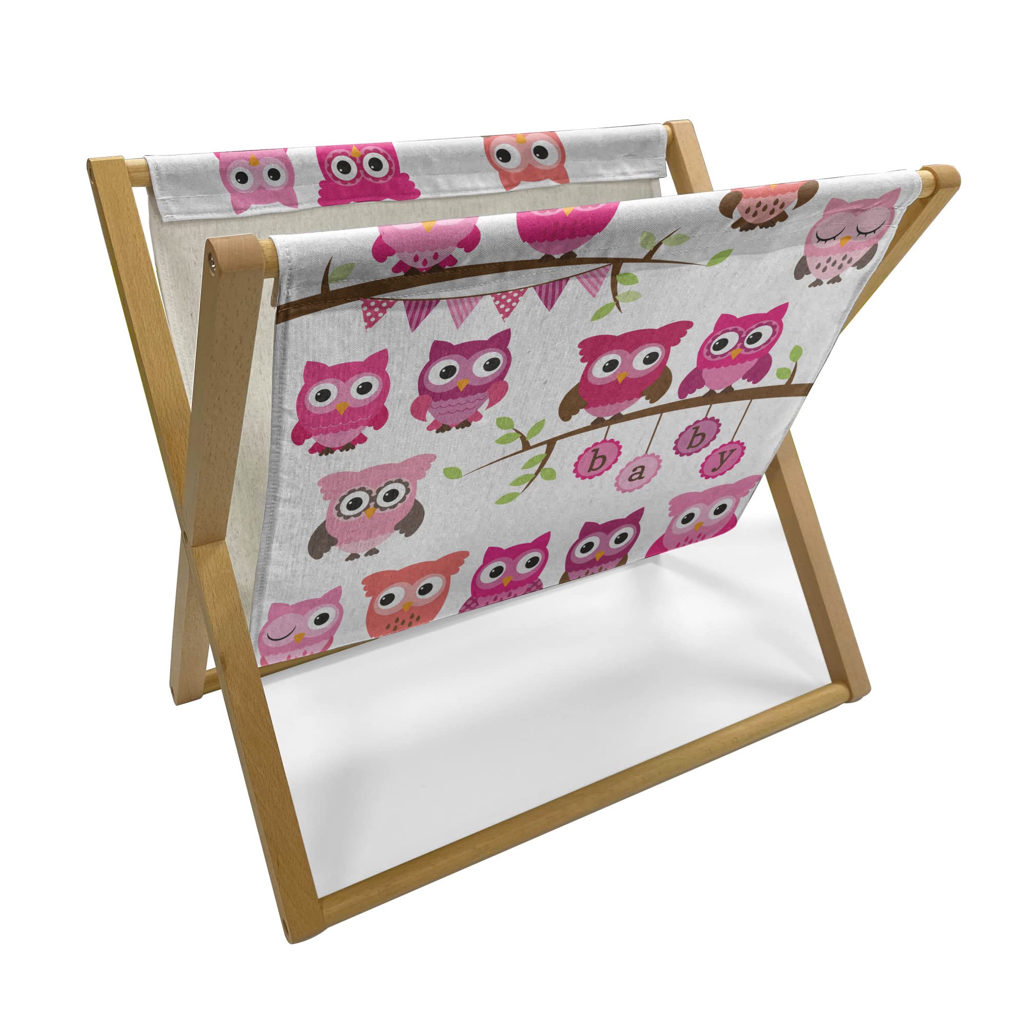 Ambesonne Cartoon Magazine and Book Holder - Owl and Branch Themed Floor Rack Organizer for Office, Home & School - 22