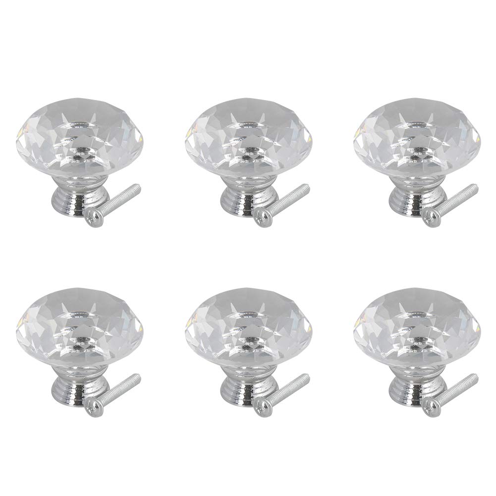 MroMax 6-Pack Clear Crystal Plastic Cabinet Knobs - Pull Handles for Drawers, Cupboards, Dressers, Bookcases & Wardrobes - Transparent Tone for Modern Home & Office Furniture
