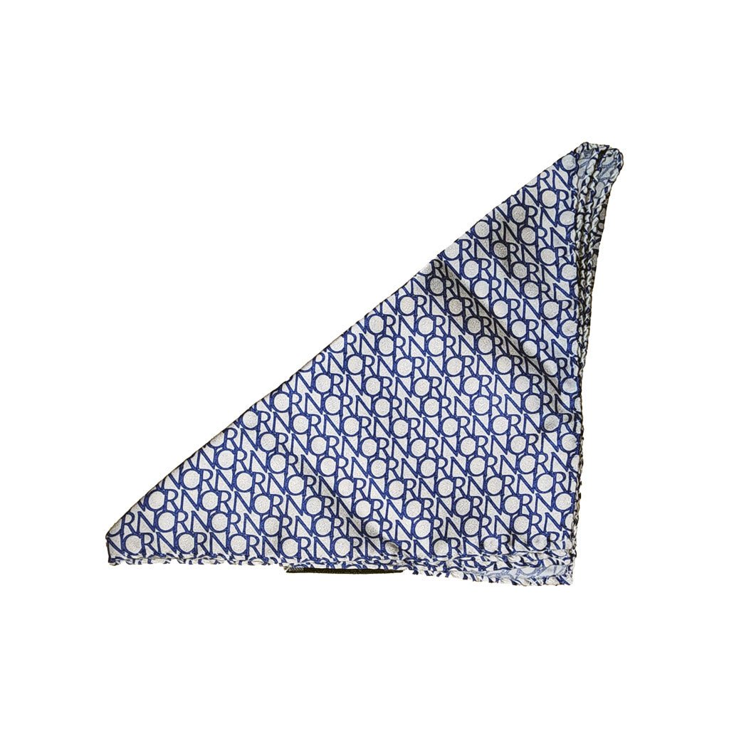 Corneliani Printed Silk Pocket Square - White & Blue - Elegant Men's Accessory for Weddings, Business & Formal Events