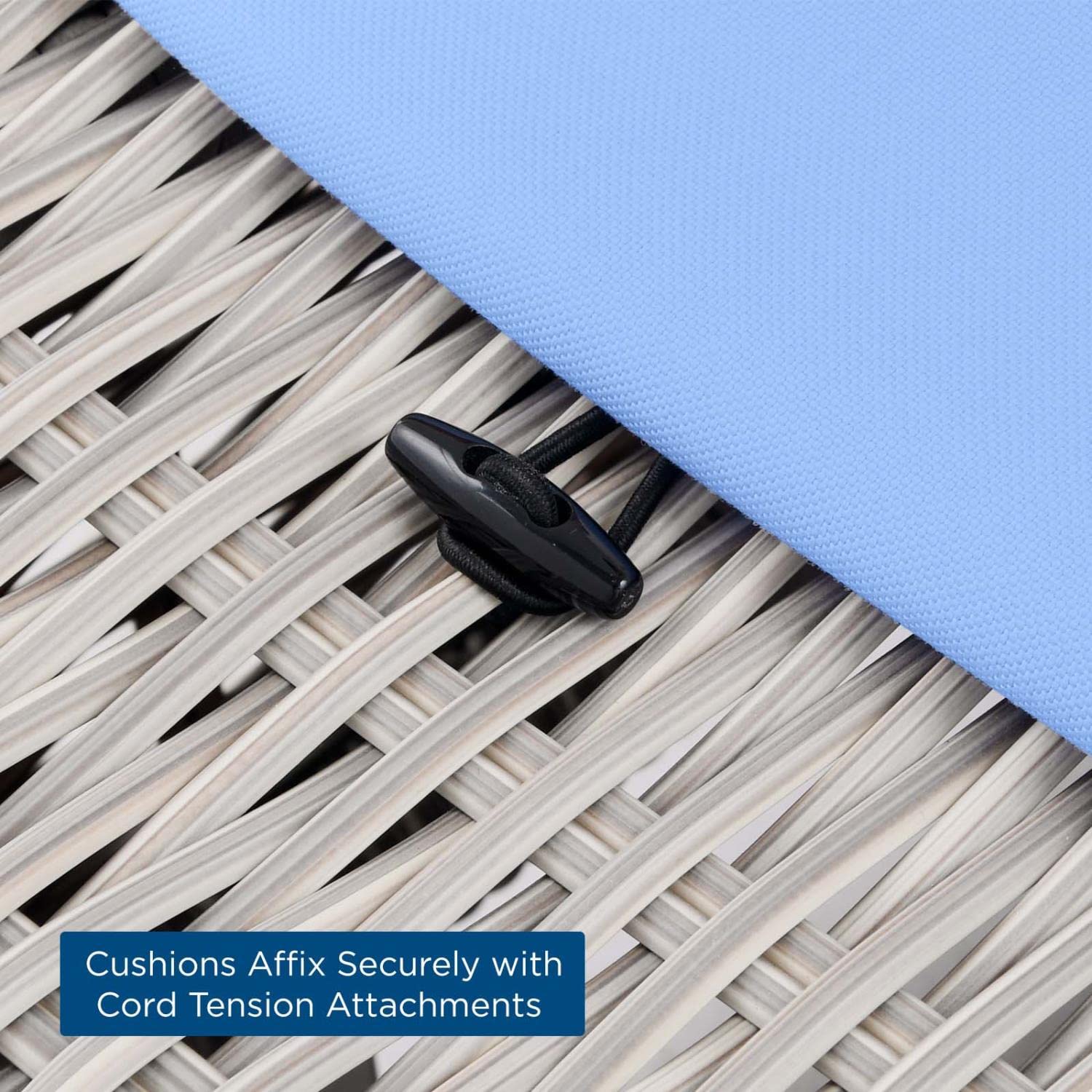 Modway Conway Outdoor Patio Wicker Rattan Ottoman - Light Gray & Blue Accent - Perfect for Poolside, Garden & Patio Relaxation