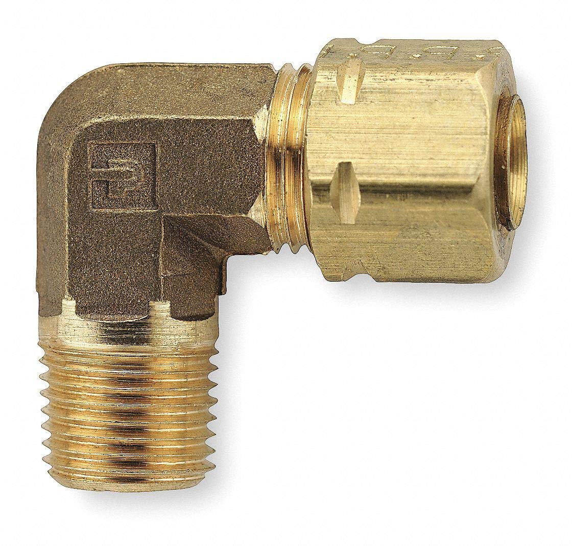 Parker Brass Compression x MNPT Male Elbow Fitting, 90 Degree, 3/16