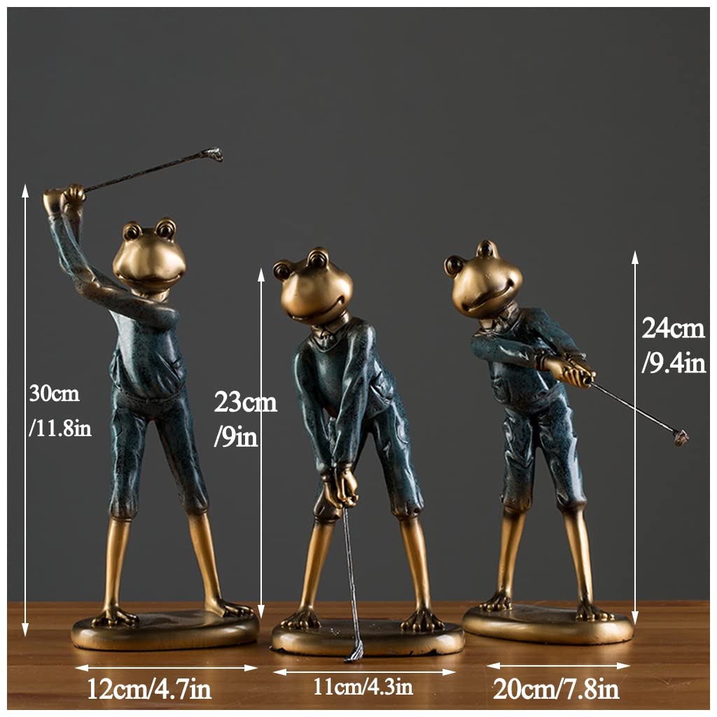 3-Piece Frog Golf Figurines Set - Small Animal Statues for Shelves, Golfer Sculpture Decor - Funny Office & Home Knick Knacks - Perfect Gift for Frog & Golf Lovers (Ideal for Desk Decor, Man Cave, or Golf-Themed Parties)