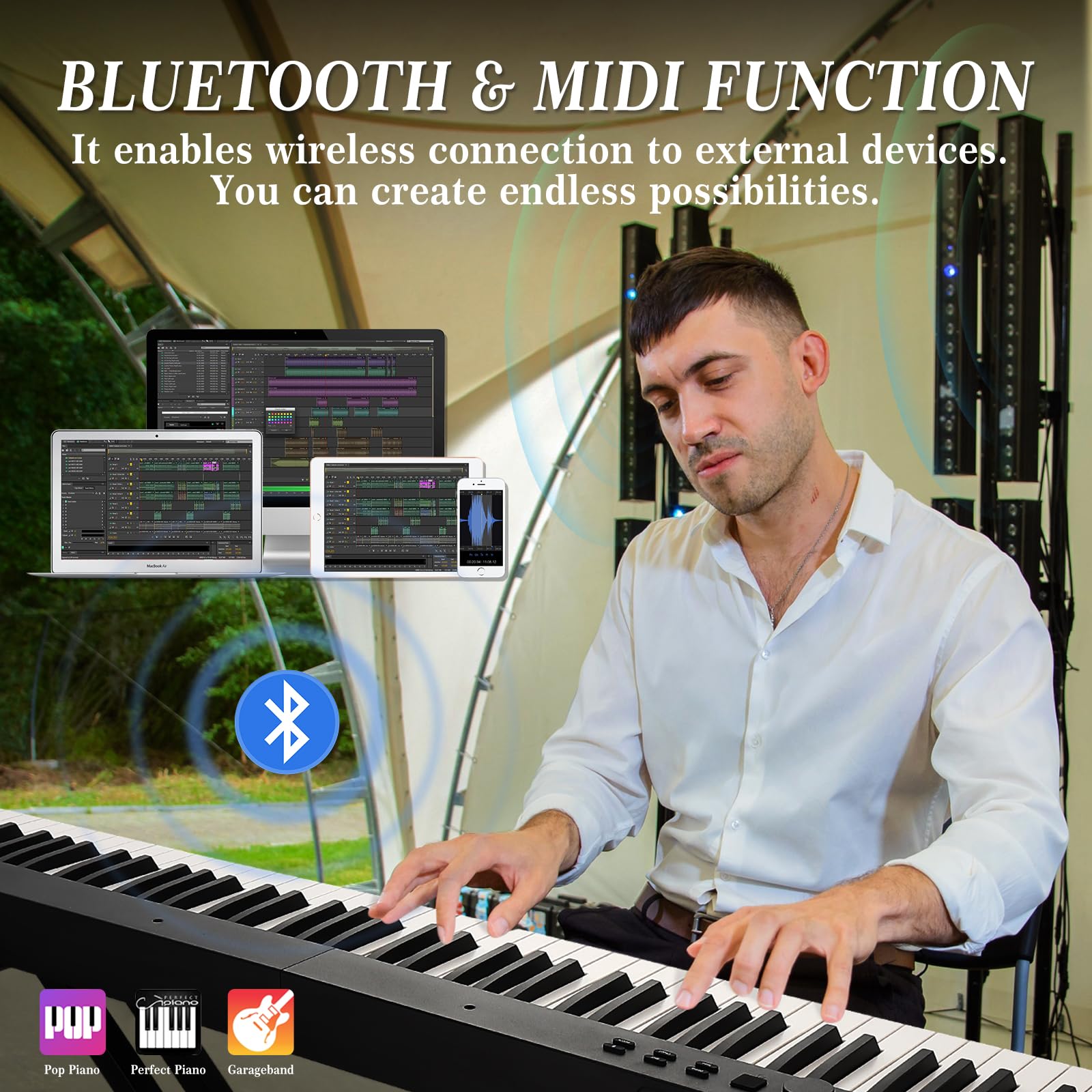 88-Key Folding Piano Keyboard - Full Size Semi Weighted Portable Digital Piano with Stand, Sustain Pedal, Headphones & Carrying Bag | Bluetooth MIDI USB Connectivity | Perfect for Beginners, Home Practice & Travel Use