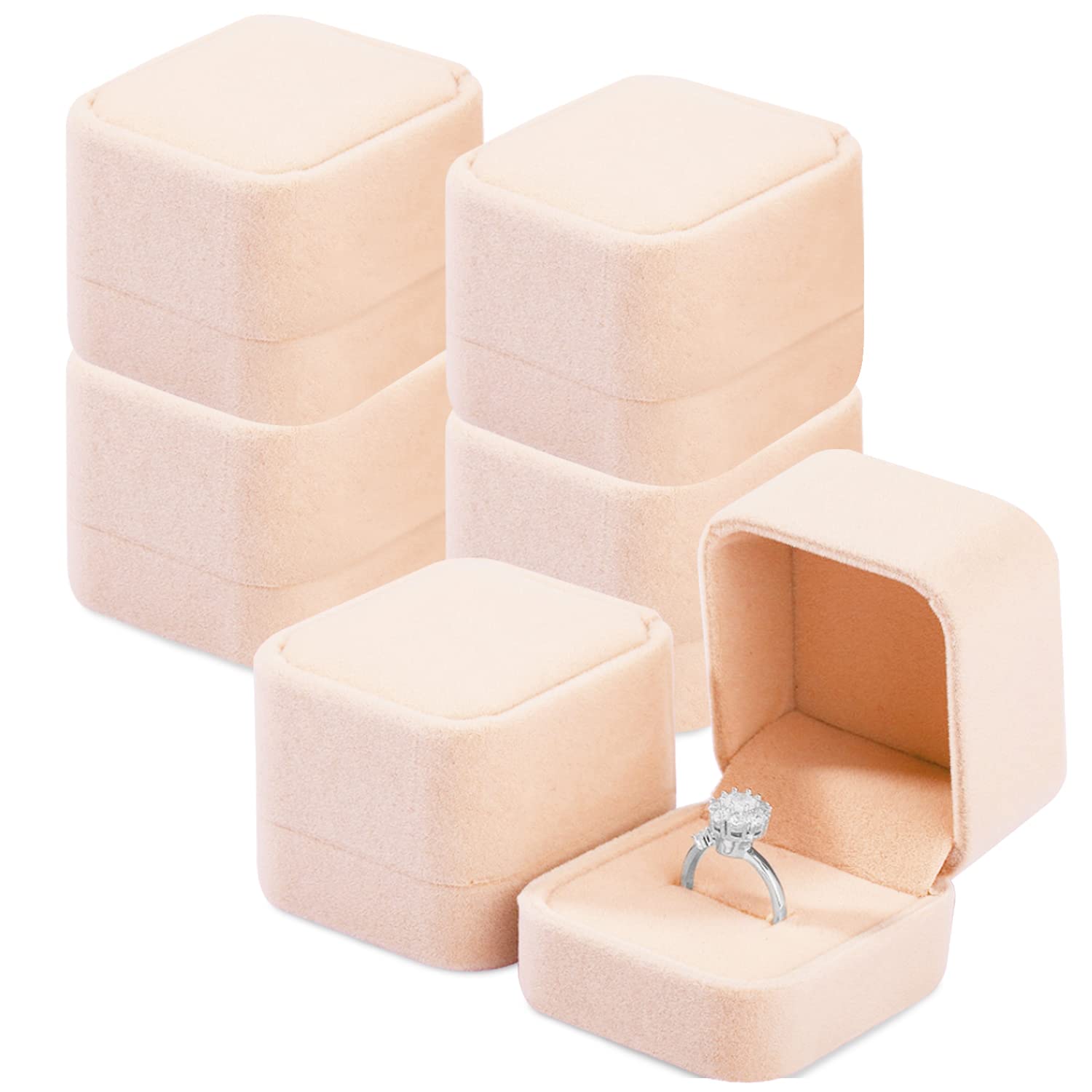 6 Pack Velvet Jewelry Gift Box Set for Necklace, Earrings & Rings - 2.16 x 1.7 x 1.96 Inches Apricot Jewelry Storage Box with Cotton Filling - Perfect for Wedding, Anniversary, Birthday Gifts & Jewelry Organization