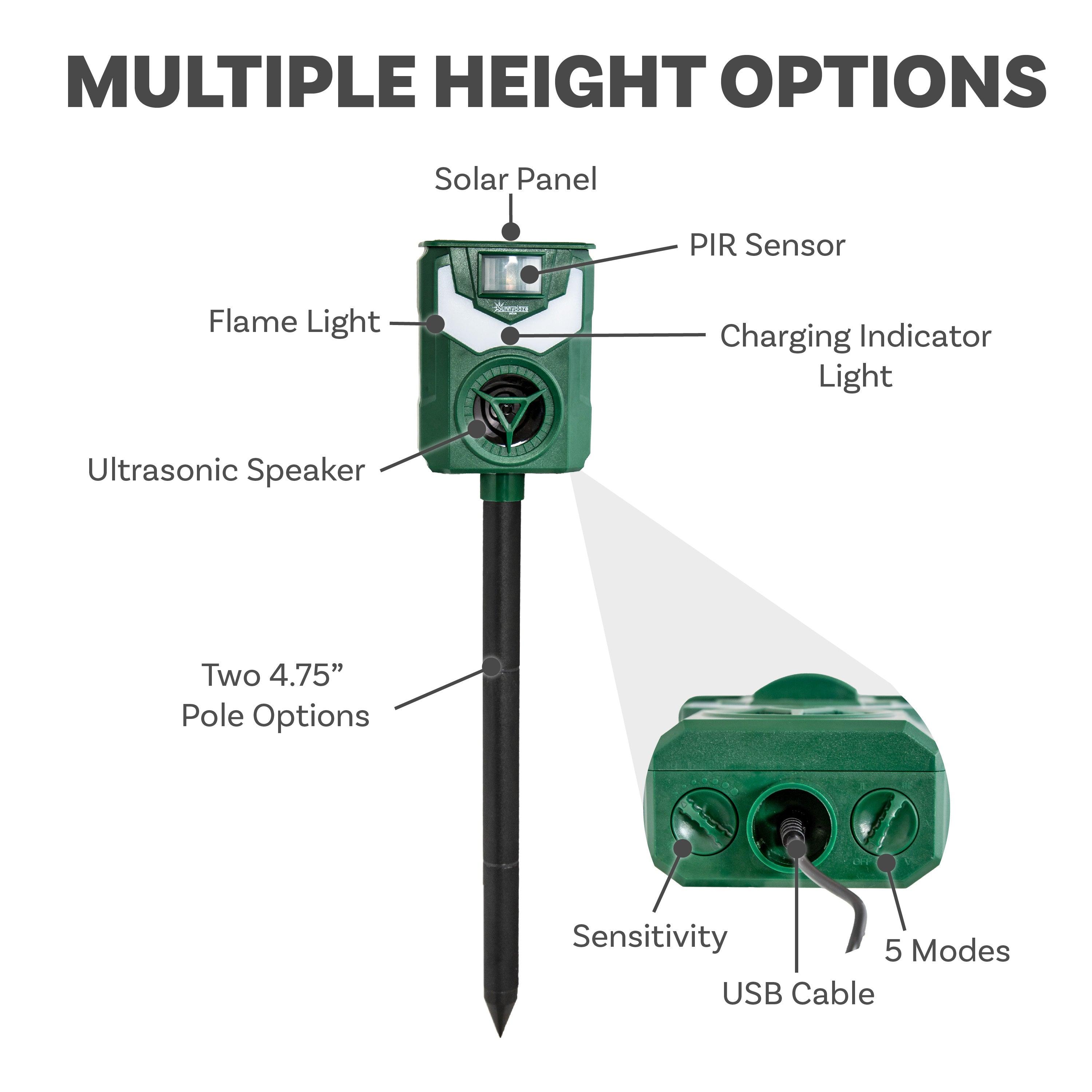 Solar Powered Animal Repellent with Flame Light - Outdoor Pest Control for Garden, Yard & Patio - Weatherproof Ultrasonic Repeller with LED Lights for Deer, Rabbits & Rodents