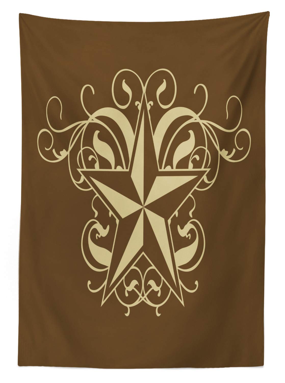 Ambesonne Prehistoric Country Outdoor Tablecloth - Baroque Style Star Floral Victorian Art, Washable Picnic Table Cover 58x104 Inches, Brown & Pale Yellow - Perfect for Garden Parties, BBQ, Camping and Outdoor Dining