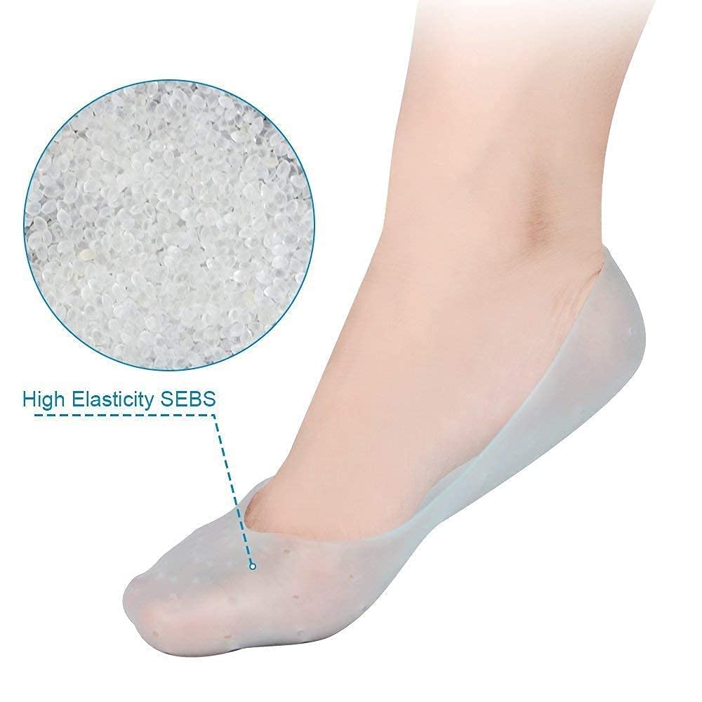 VITZER Anti Crack Full Length Silicone Foot Protector Socks - Moisturizing Heel & Foot Care for Cracked Feet, Heel Pain Relief, Soft Cushioning Socks for Dry Skin - Perfect for Overnight Treatment, Diabetic Foot Care & Post-Pedicure Healing
