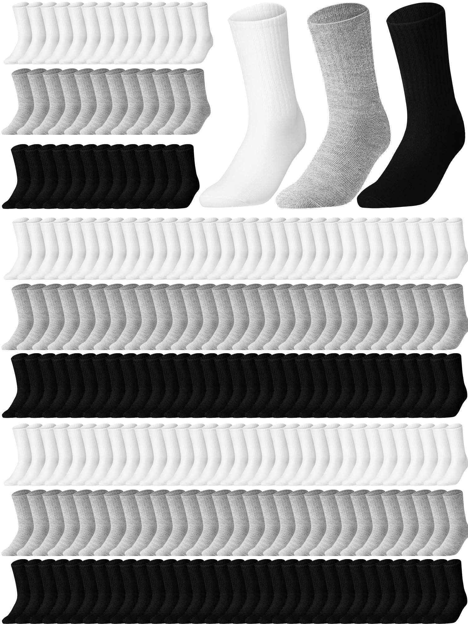Haysandy 200 Pairs Bulk Unisex Socks - Crew Solid Color Athletic Casual Socks for Women, Men, Adults & Kids - Perfect for Sports, Daily Wear & Donations to Homeless Shelters