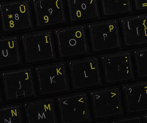 Lithuanian Keyboard Stickers with Yellow Letters on Transparent Background - 14x14 Size for Easy Typing | Perfect for Laptops, Desktops & Office Workstations