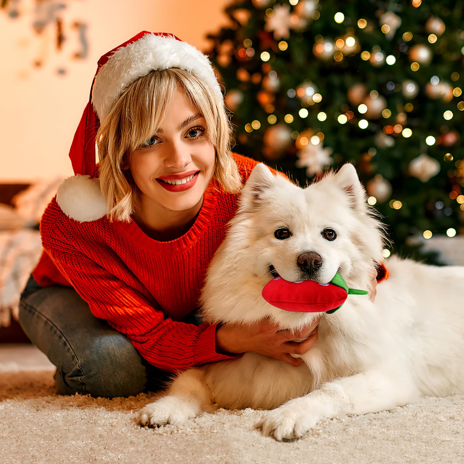 POPETPOP Squeaky Strawberry Dog Chew Toy - 2 Pack Interactive Plush Puppy Teething Toys for Small & Medium Dogs | Cute Squeak Toy for Playtime, Training & Anxiety Relief