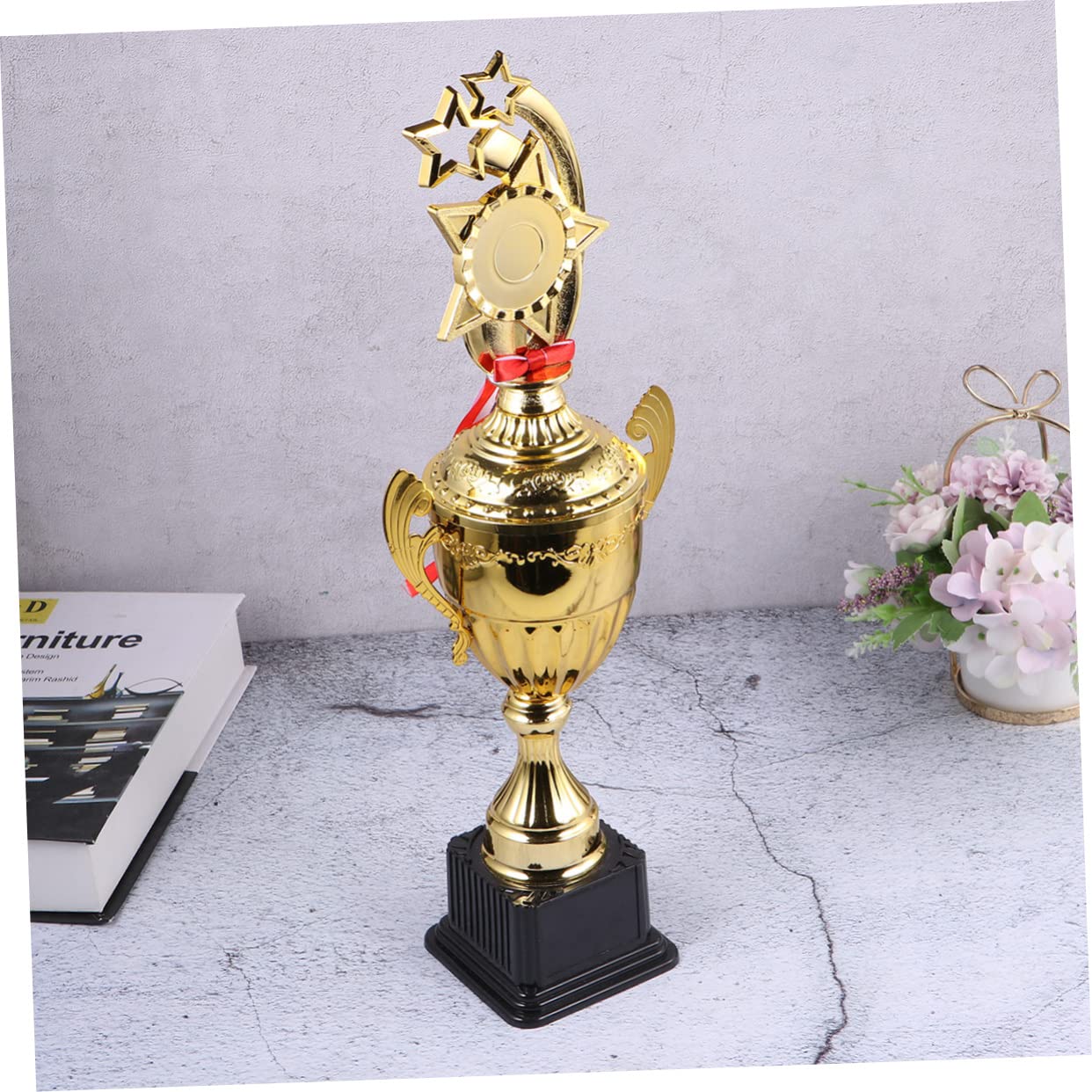 BESPORTBLE 2 Pack Gold Star Trophy Cups - Award Ceremony Decorations for Employee Recognition, Sports Awards, and School Achievements - Shiny Gold Trimmed Appreciation Trophies for Events and Competitions
