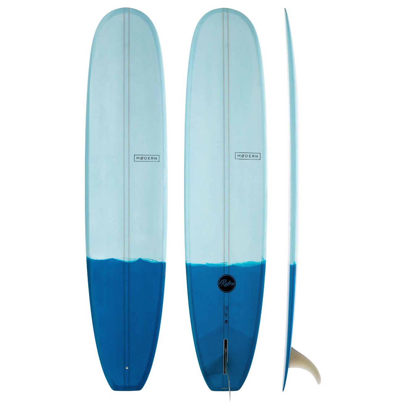 Retro 9'6 Modern Longboard - Two Tone Blue PU Surfboard for Adults & Beginners | Perfect for Beach Cruising, Wave Riding & Summer Surfing