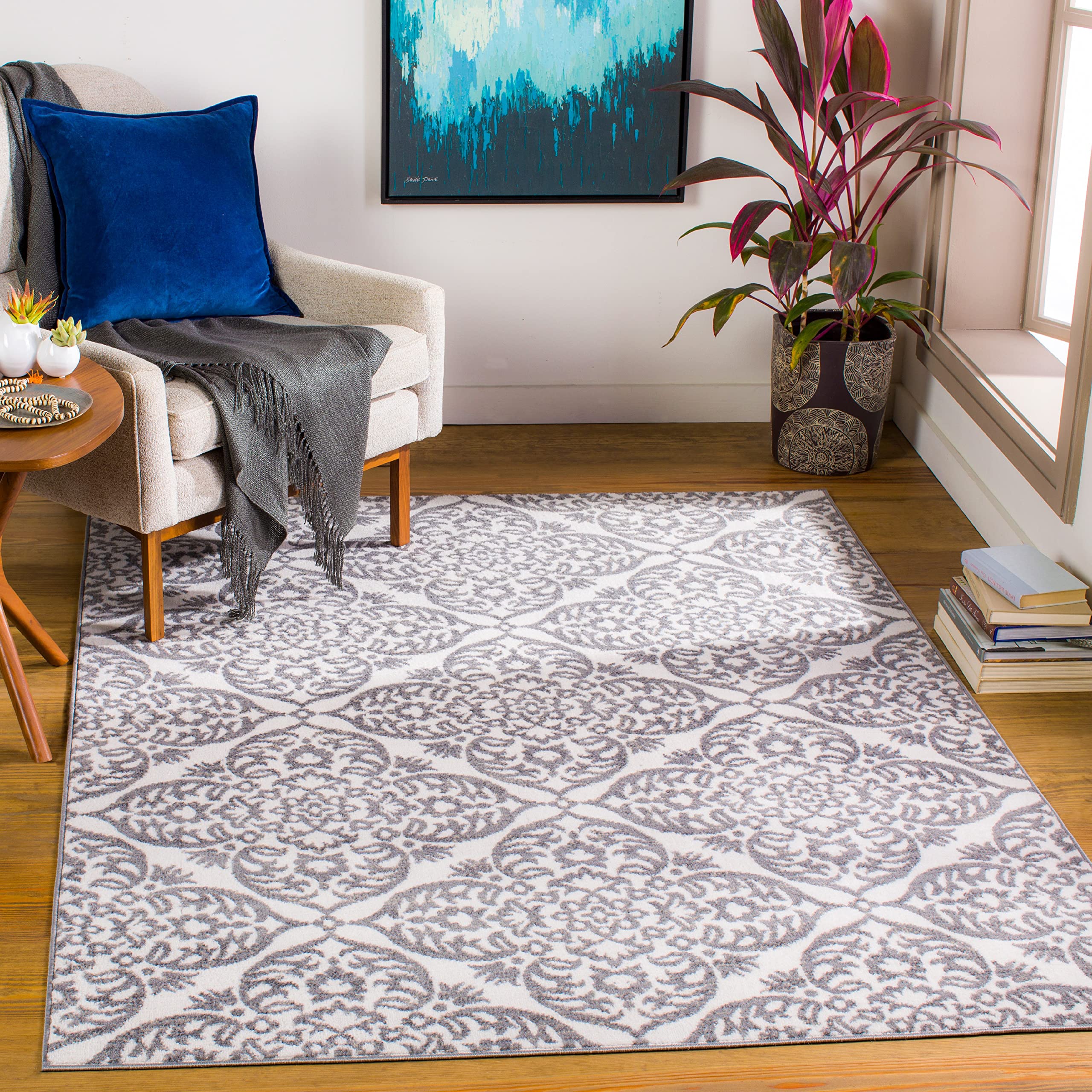 Mark&Day Modern 5x7 Area Rug - Medium Gray & White Beemdkant Design for Living Room, Bedroom, Kitchen - Soft Carpet for Home Decor (5'3