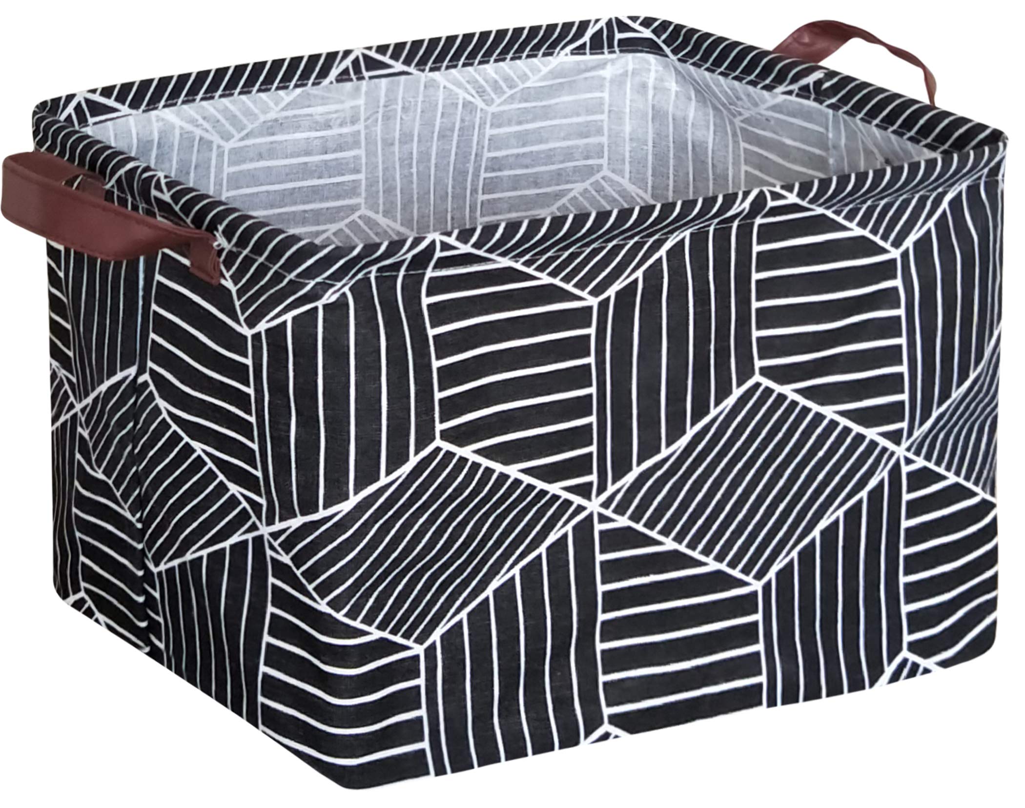 HIYAGON Collapsible Fabric Storage Bin - Rectangular Organizer Basket for Baby Toys, Kids Clothes, Pet Supplies, Nursery, Books & Gifts | Foldable Storage Box for Home Organization (Black Rhombus Pattern) - Perfect for Playrooms, Closets & Nursery Storage Solutions