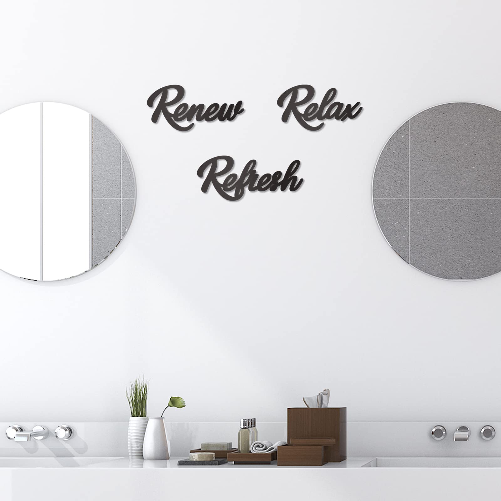 3-Piece Wooden Bathroom Wall Decor Signs - Relax Renew Refresh Hanging Plaques for Spa, Home Decor (Black) - Perfect for Bathroom, Powder Room & Guest Bath Decor