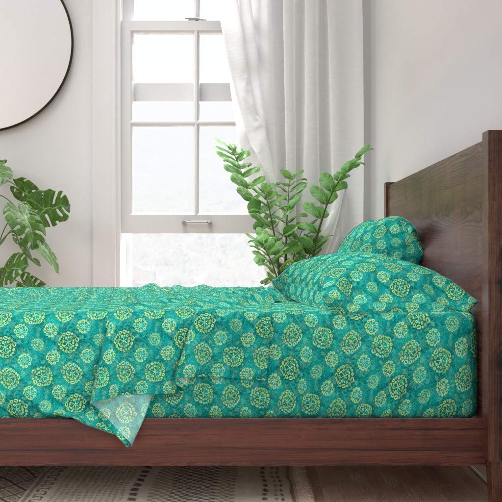 Watercolor Quilt Botanical Print 100% Cotton Queen 4-Piece Sheet Set | Farmhouse & Tropical Bedding for Home Decor | Perfect for Guest Rooms, Beach Houses & Boho Chic Bedrooms