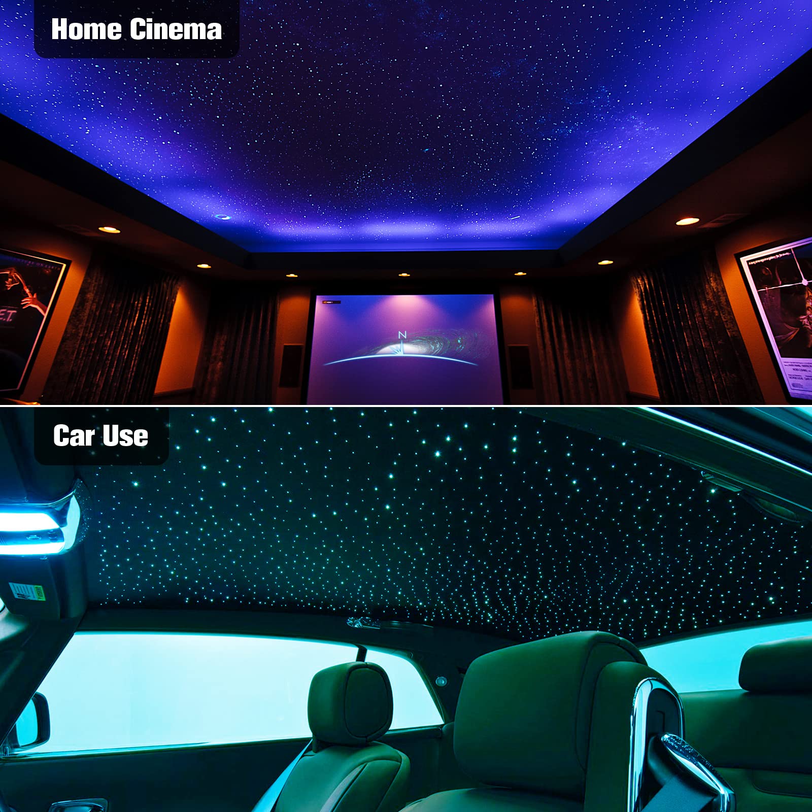 CHINLY 570pcs Twinkle Star Fiber Optic Lights Kit - 9.8ft with 0.03in/0.04in/0.06in Fibers, Bluetooth APP & Remote Control, RGBW Music Sync for Car Headliner, Home Ceiling, Theater & Bedroom Decor