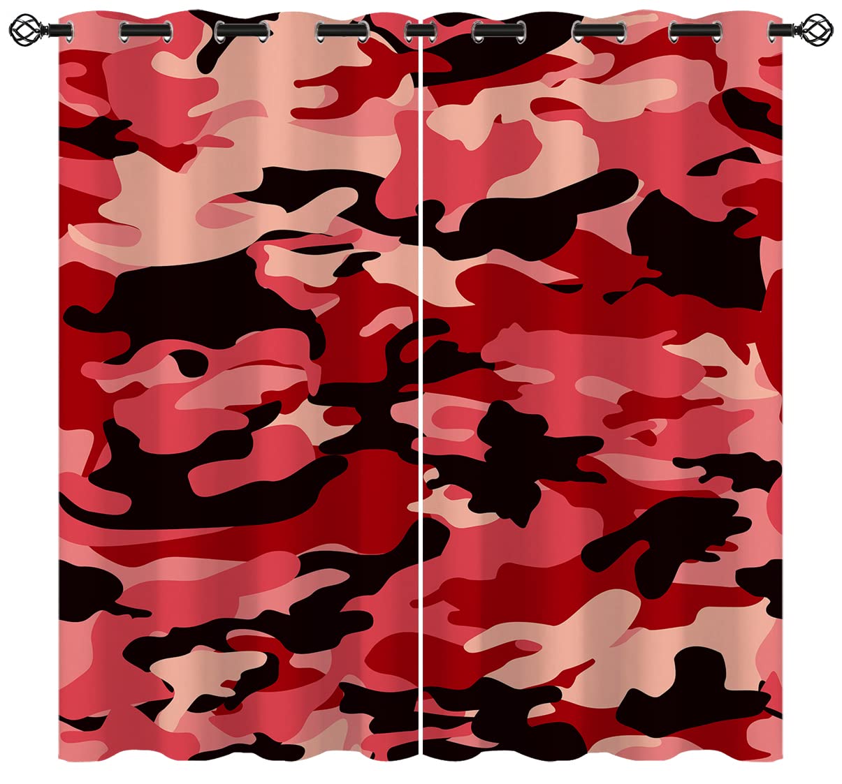 Camo Red Blackout Curtains for Girls & Boys - Thermal Insulated Grommet Drapes in Abstract Black Pink Hunter Army Camouflage - Darkening Window Curtains for Bedroom & Living Room (42 x 63 Inch) - Perfect for Kids' Rooms, Nursery, Dorm & Home Theater