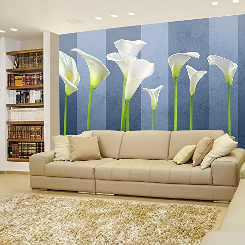 Arum Lilies With Blue Striped Background