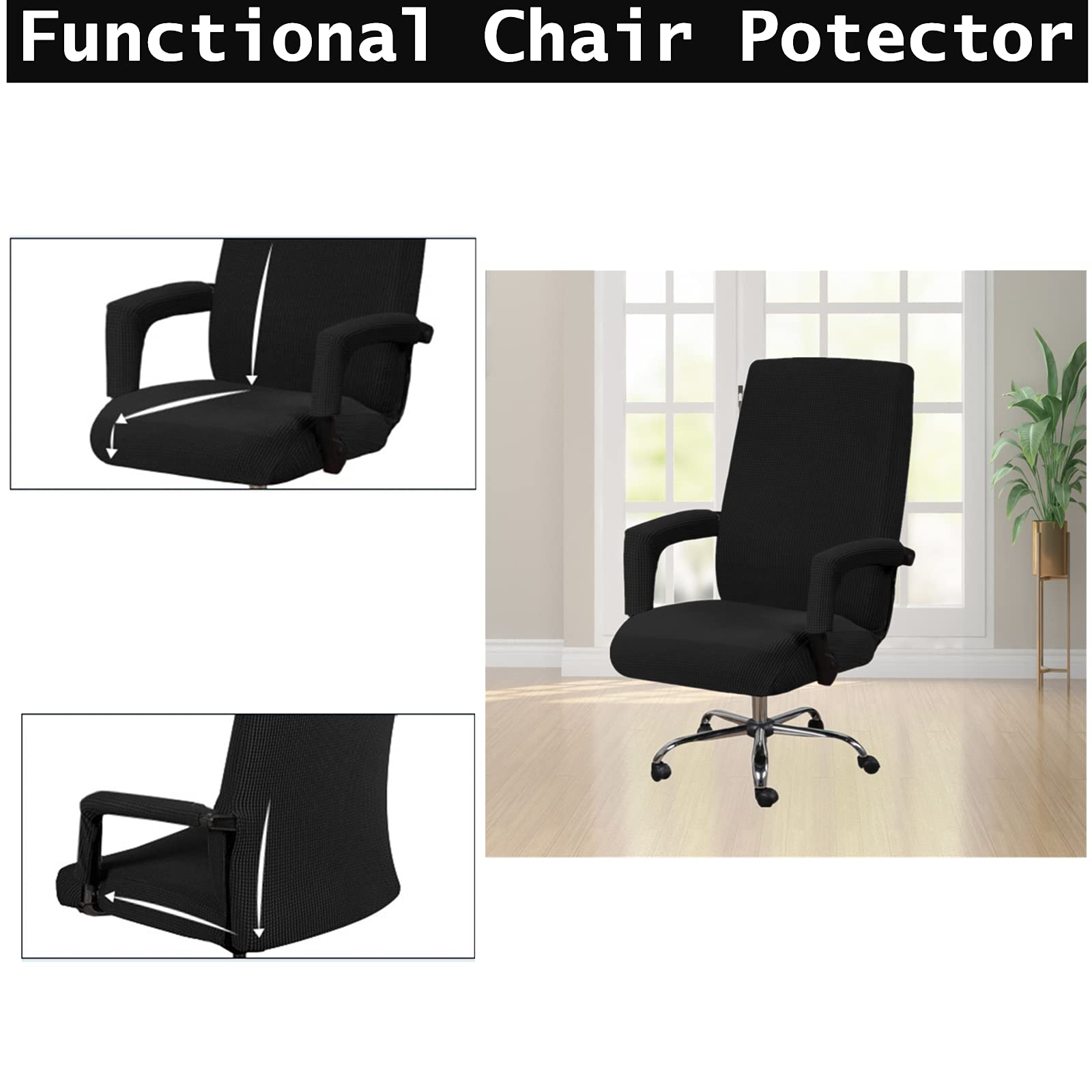 Stretchable Washable Office Chair Cover - Universal Fit for Computer & Rotating Chairs (Medium, Black) - Perfect for Home Office, Gaming & Workspace Protection