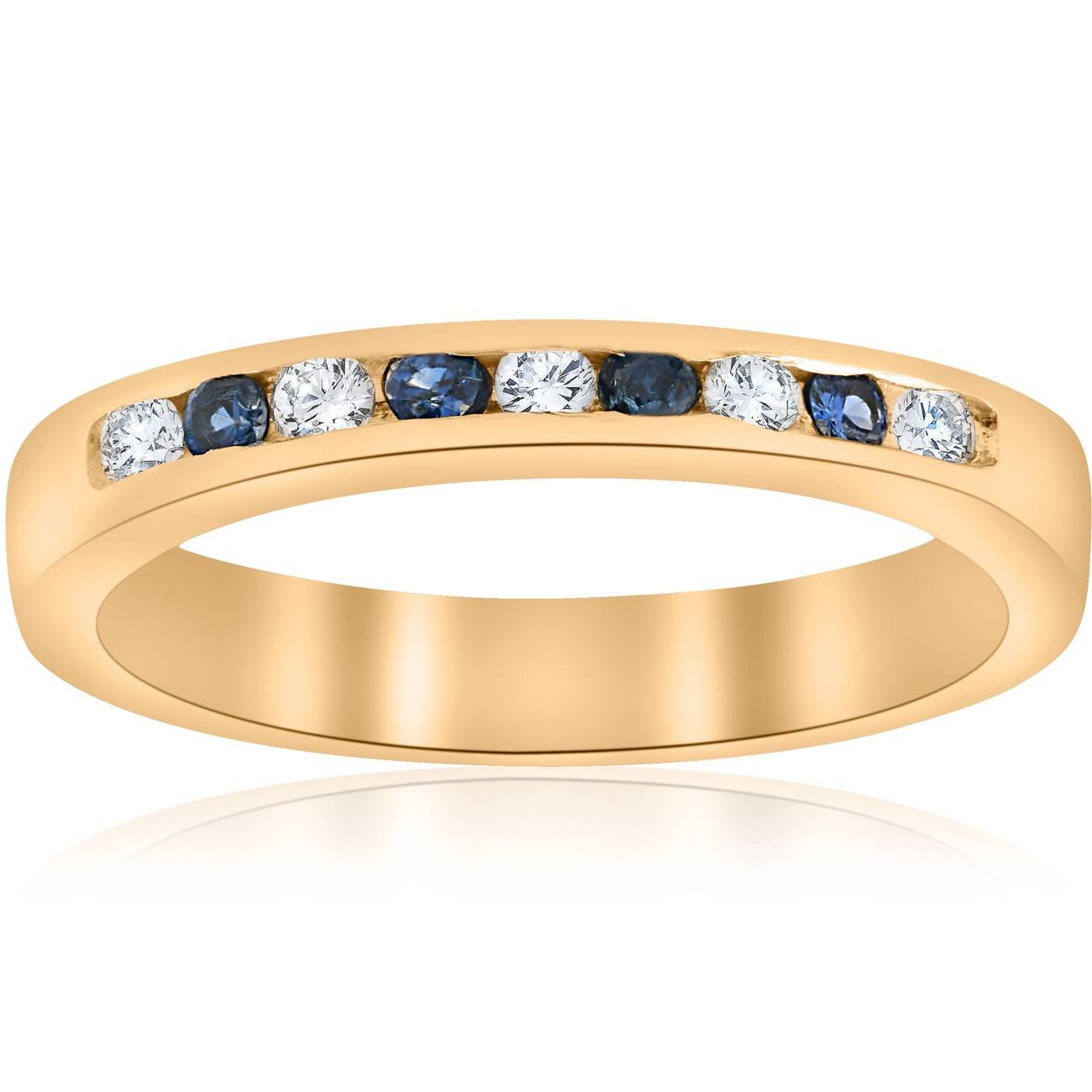 1/3 Carat Diamond & Blue Sapphire Anniversary Wedding Ring - 14K Yellow Gold for Women - Elegant Bridal Jewelry for Engagement, Proposal & Special Occasions