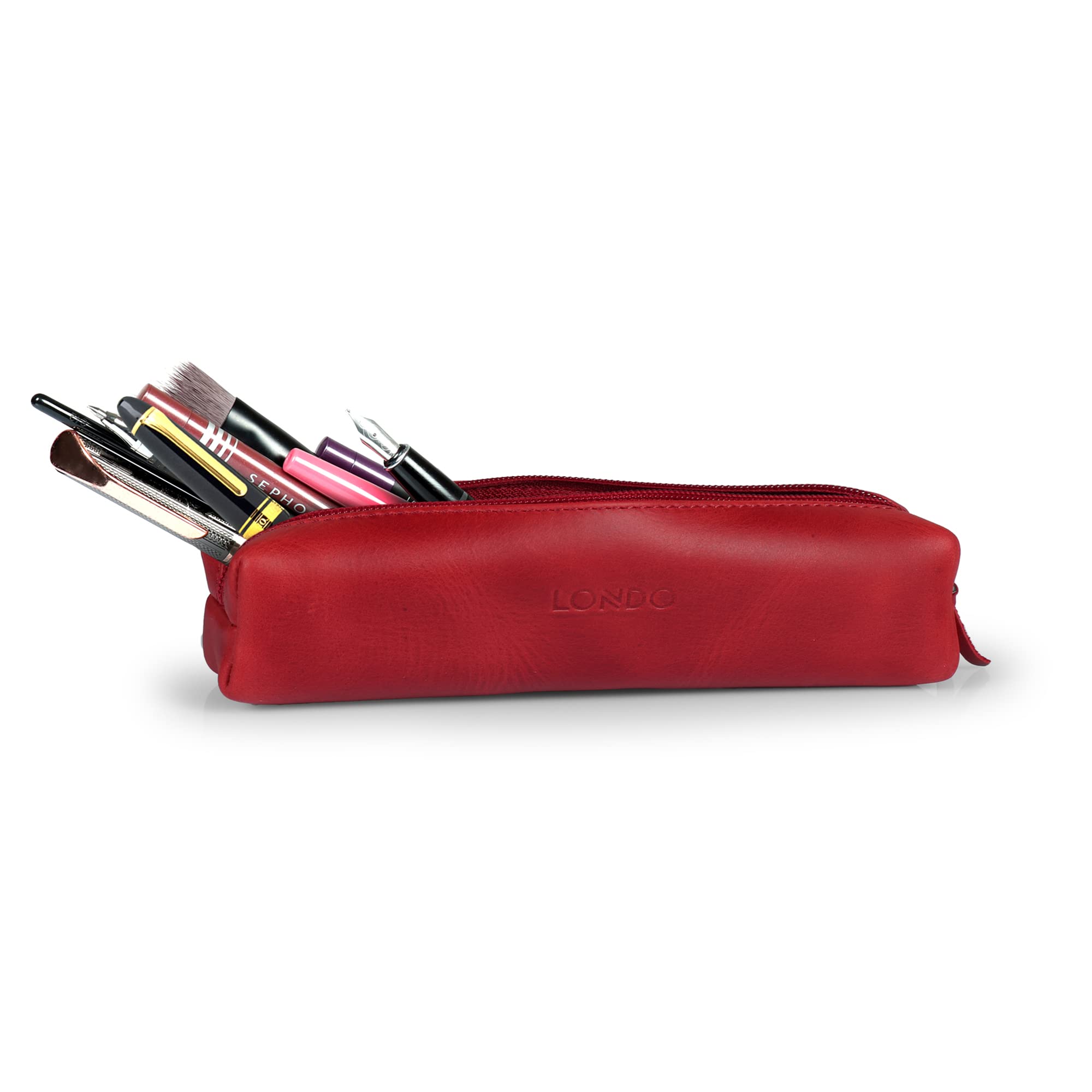 Genuine Leather Pencil Case with Zipper - for School & Office Use