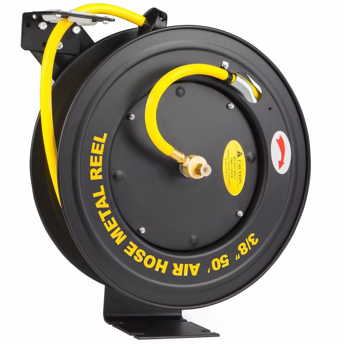 XtremepowerUS Auto-Rewind Retractable 50-Ft x 3/8-Inch Air Hose Reel with Heavy Duty Rubber Hose - Perfect for Garage, Workshop, and Industrial Air Compressor Use