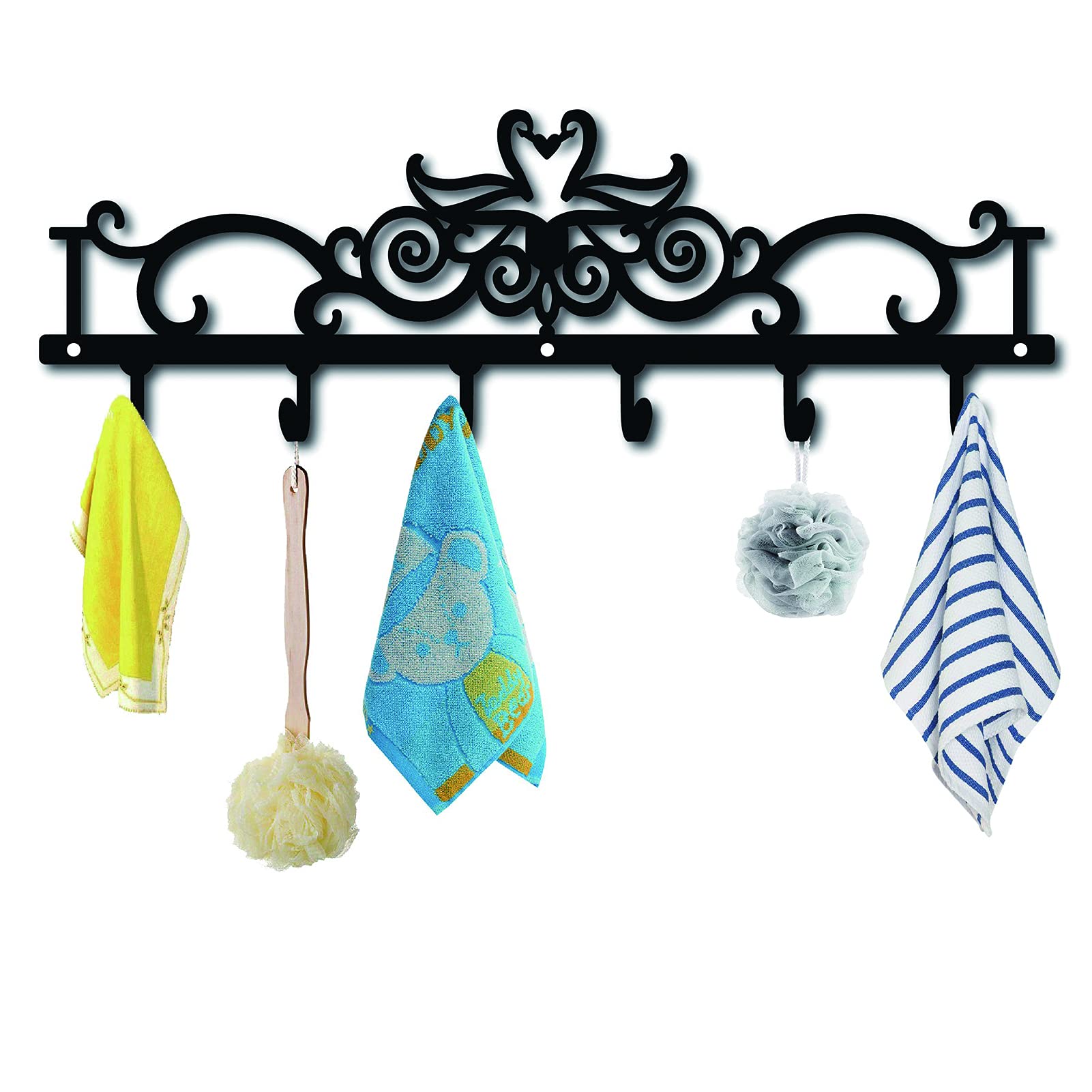 CreativeCABIN Decorative Mandarin Duck Wall Mounted Key Holder with 6 Hooks - Flower Design Iron Key Hanger for Entryway, Bathroom, Kitchen - Perfect for Organizing Keys, Towels & Small Items in Home or Office