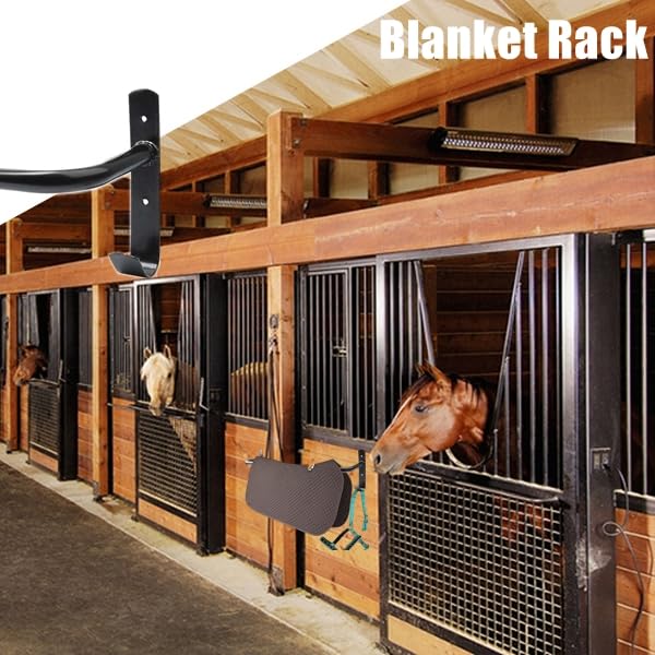 4-Piece Wall Mounted Blanket Rack with Tack Rack - 33.8 Inch Heavy Duty Blanket Bar for Hanging Horse Blankets, Saddle Pads & Stable Accessories - Perfect for Barn Organization & Equestrian Gear Storage