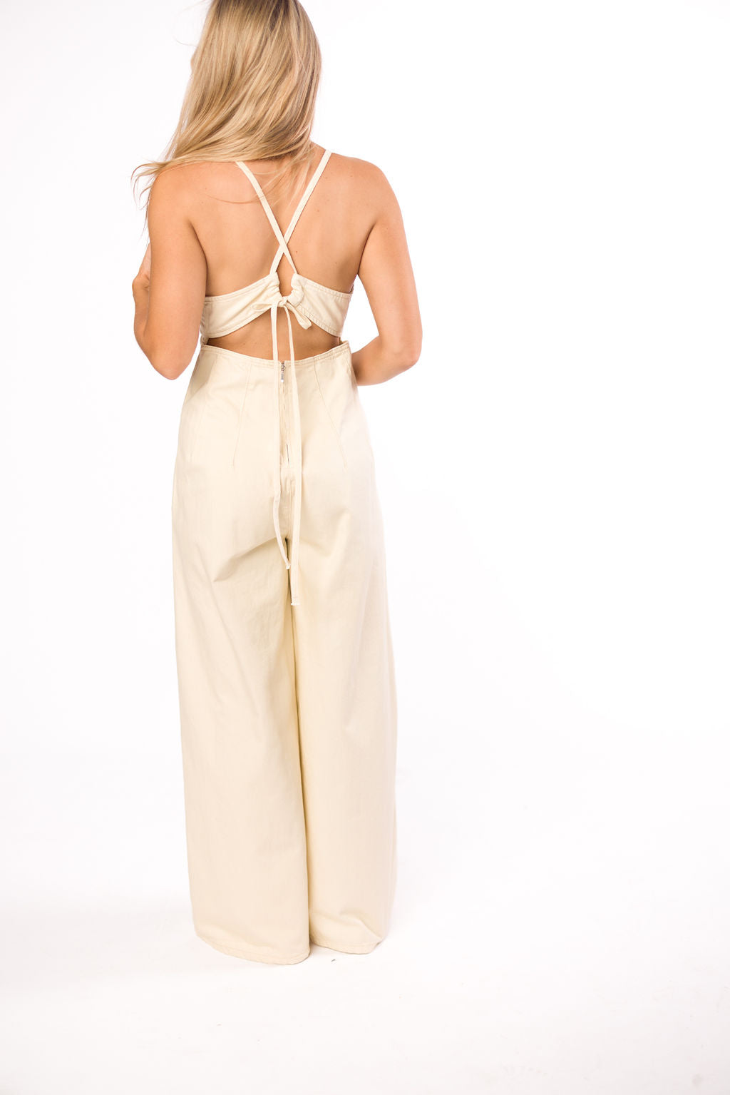 Midweek 100% Cotton Denim Jumpsuit for Women - Ivory Romper with Pockets | Casual Summer Outfit, Beach Cover-Up & Boho Festival Fashion
