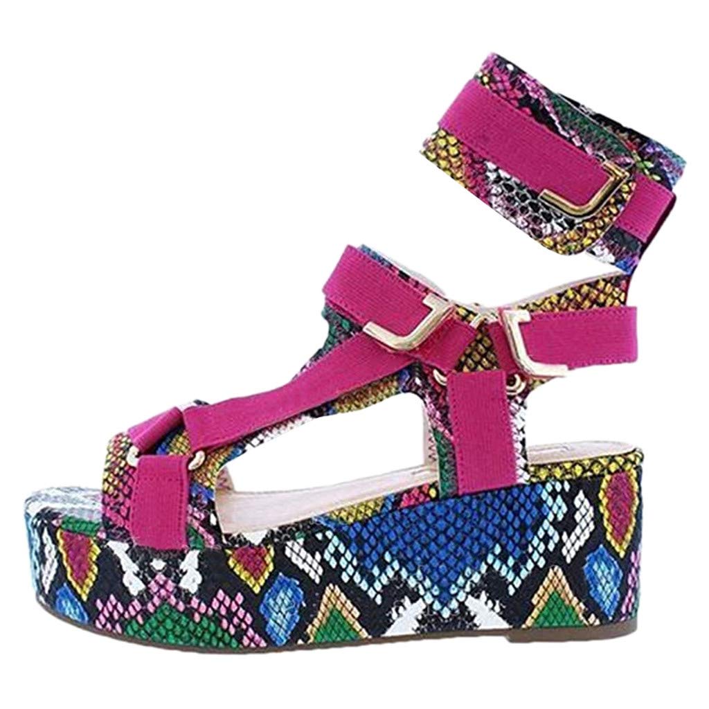 2021 Women's Wedge Sandals with Rainbow Ankle Buckle - Summer Beach Open Toe Espadrille Platform Sandals for Casual Outings, Vacations & Beach Parties