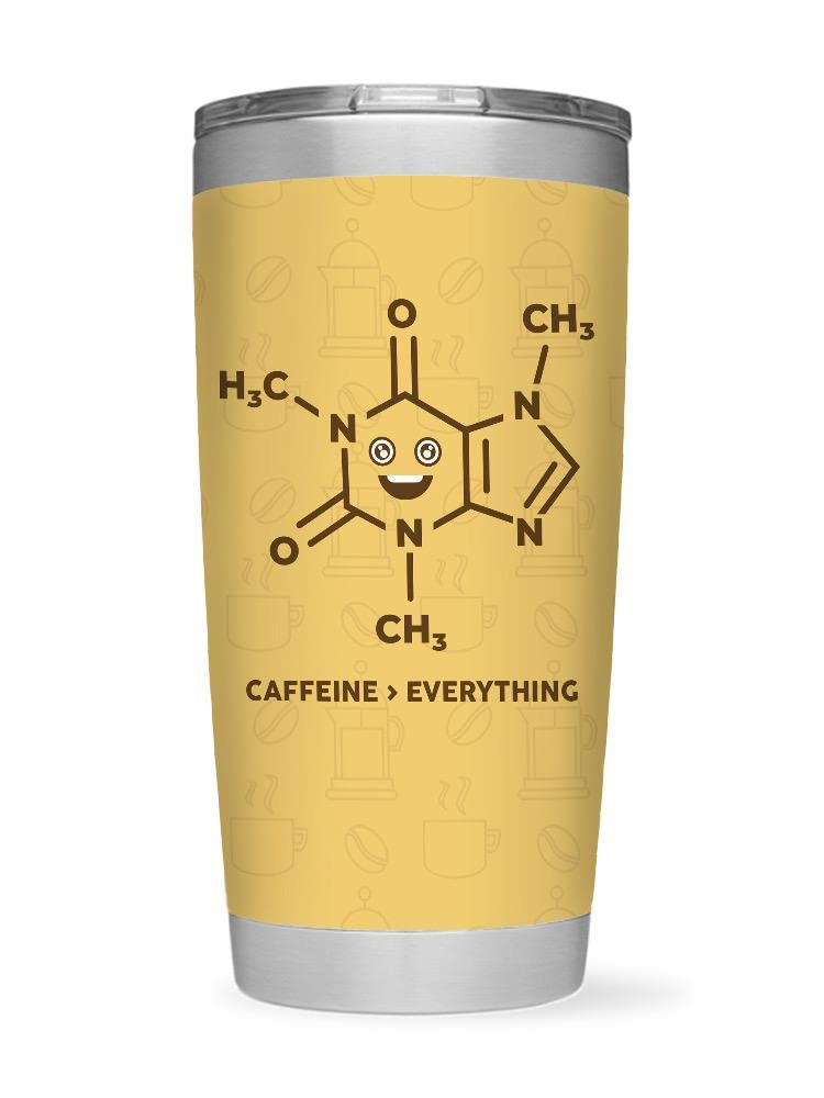 Caffeine Over Everything Insulated Tumbler - 20oz Stainless Steel Travel Mug with Lid, Reusable Coffee Cup for Hot & Cold Drinks - Perfect for Office, Gym, Hiking & Commuting - Unisex Design by SmartPrintsInk (White)