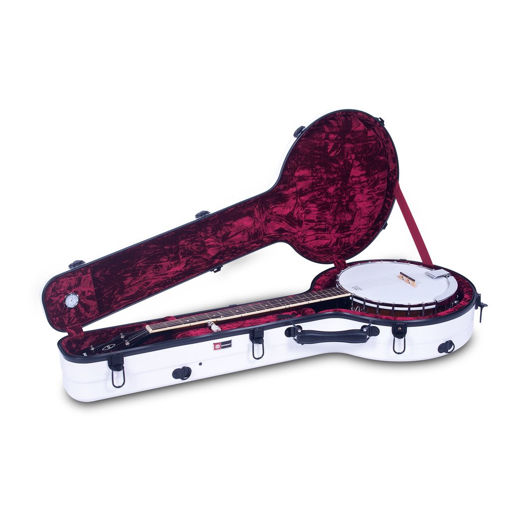 Crossrock CRF1000BJWT White Fiberglass Banjo Case - Fits 5-String Resonator Banjos, Backpack Style for Easy Transport | Perfect for Traveling Musicians & Outdoor Performances