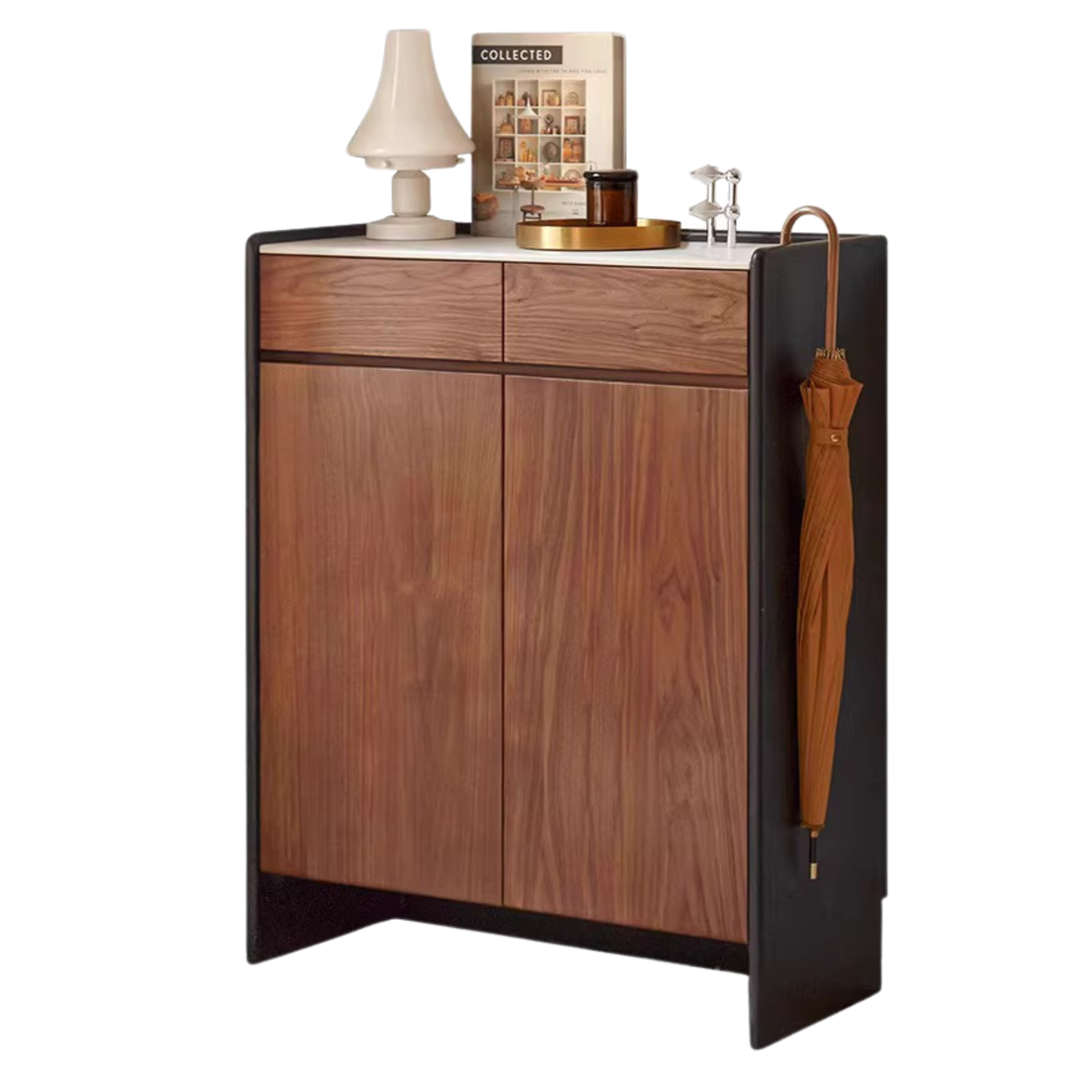 28.4x13.8x39.2 inch/ 72x35x99.5сm/ Rich dark walnut color/ Two-door shoe cabinet