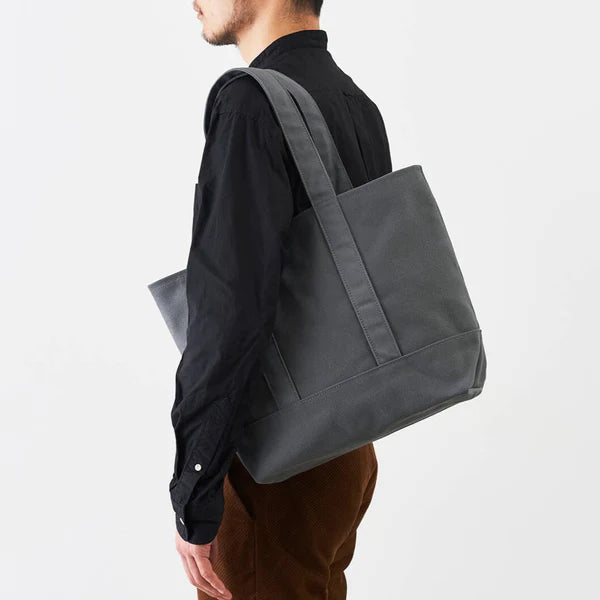 Kurashiki Hampu Canvas Zipper Tote Bag - Grayish White Japanese Style Tote for Work, Travel & Shopping | Durable Cotton Shoulder Bag