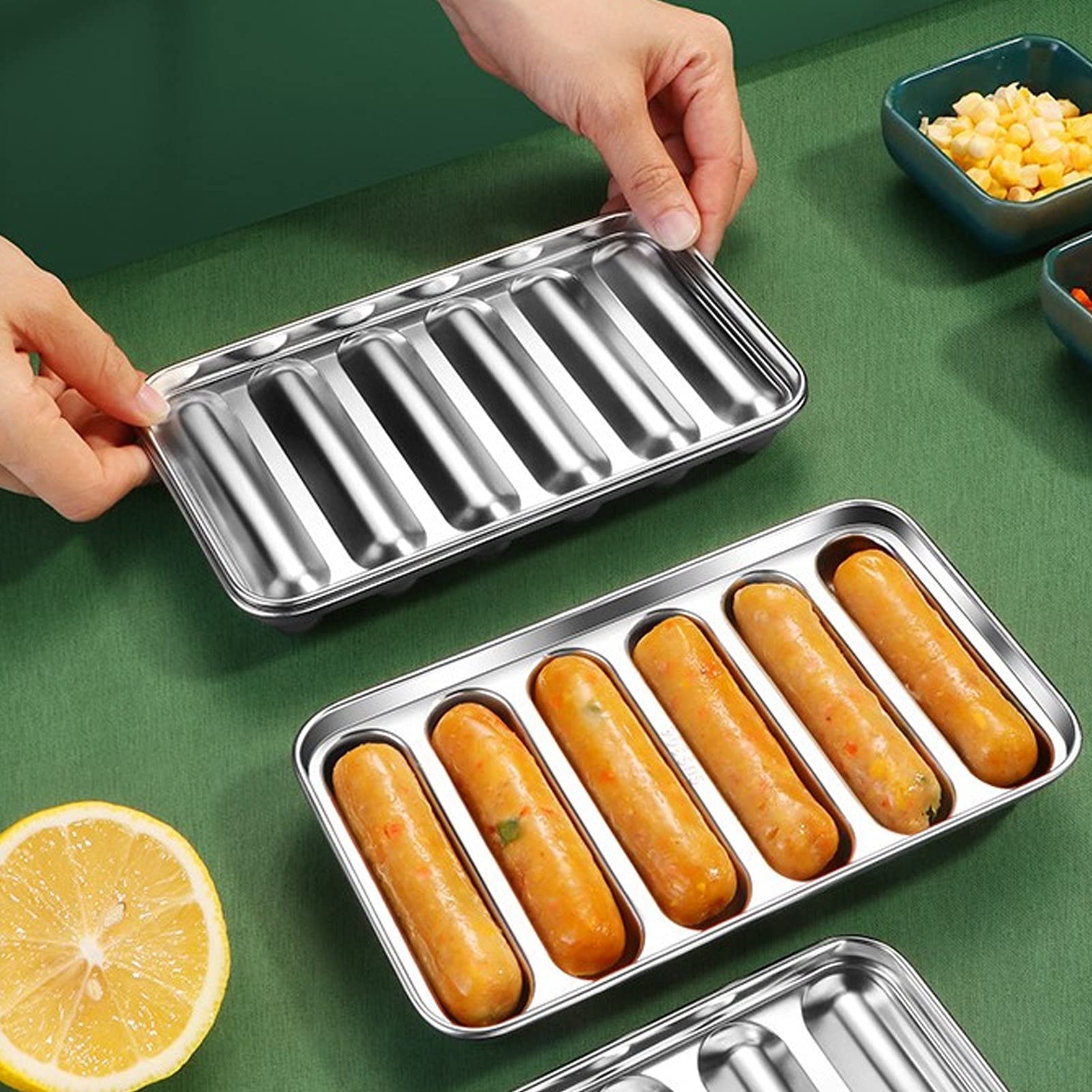 Pilipane 6-Cavity Stainless Steel Sausage Mold for Homemade Hot Dogs & Sausages - Non Stick, Oven & Steamer Safe - Perfect for DIY Sausage Making at Home, BBQ Parties, and Meal Prep