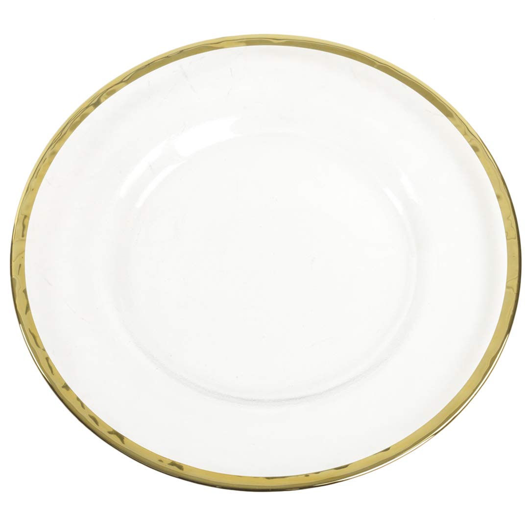 Koyal Wholesale Bulk Clear Glass Gold Rim Charger Plates - Set of 4 Elegant Hammered Glass Dinner Plates for Wedding, Party & Formal Dining Decor