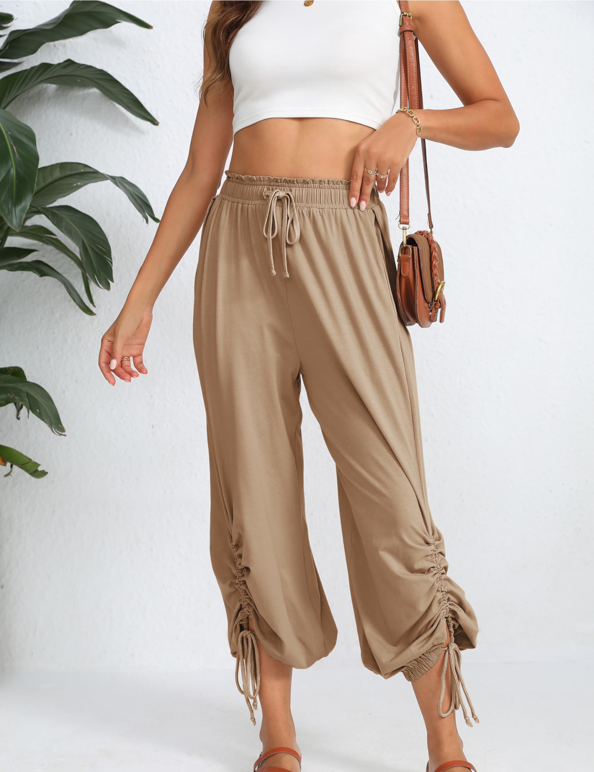 Women's High Waist Casual Sweatpants - Loose Fit Drawstring Wide Leg Jogger Pants for Yoga, Lounge & Running | Comfortable Palazzo Capri Pants for Women