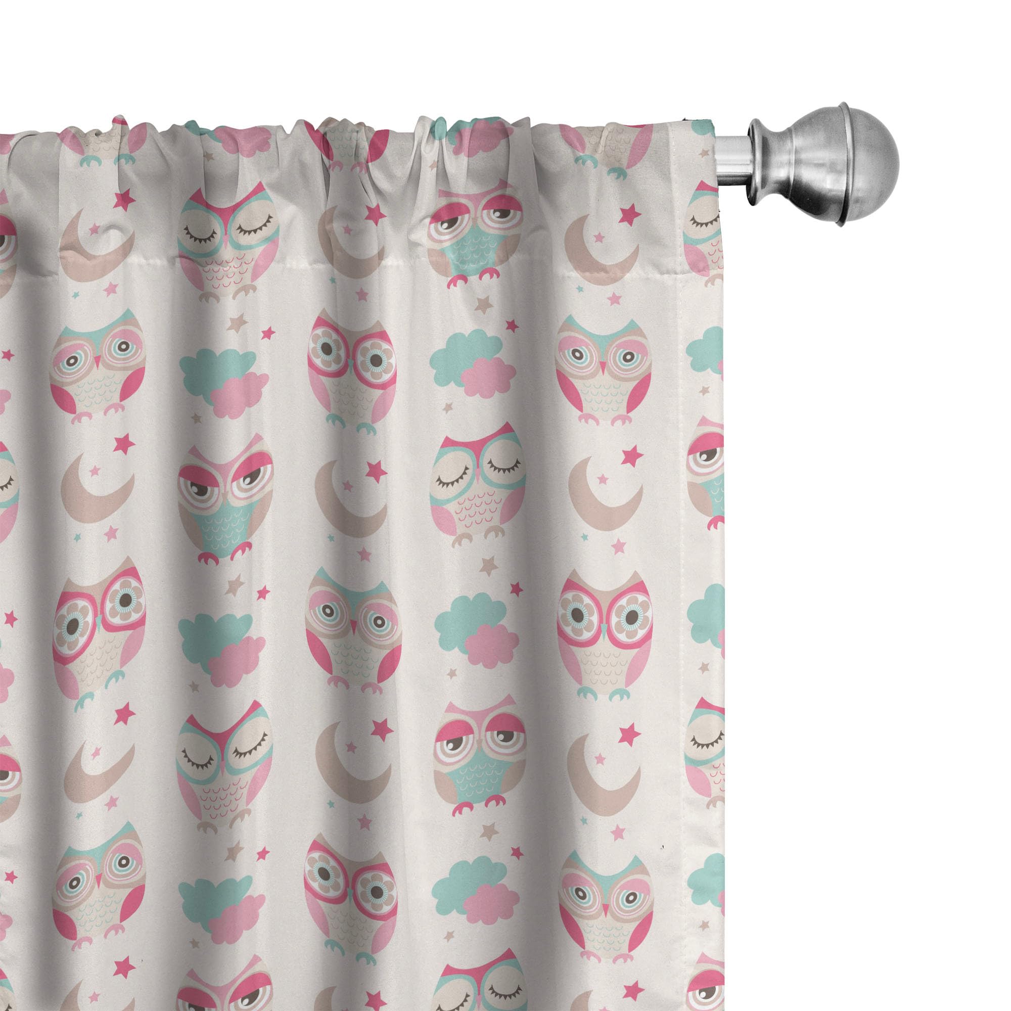 Ambesonne Owl Cartoon Blackout Curtains - 2 Panel Set with Crescent Moon & Stars Design, 56