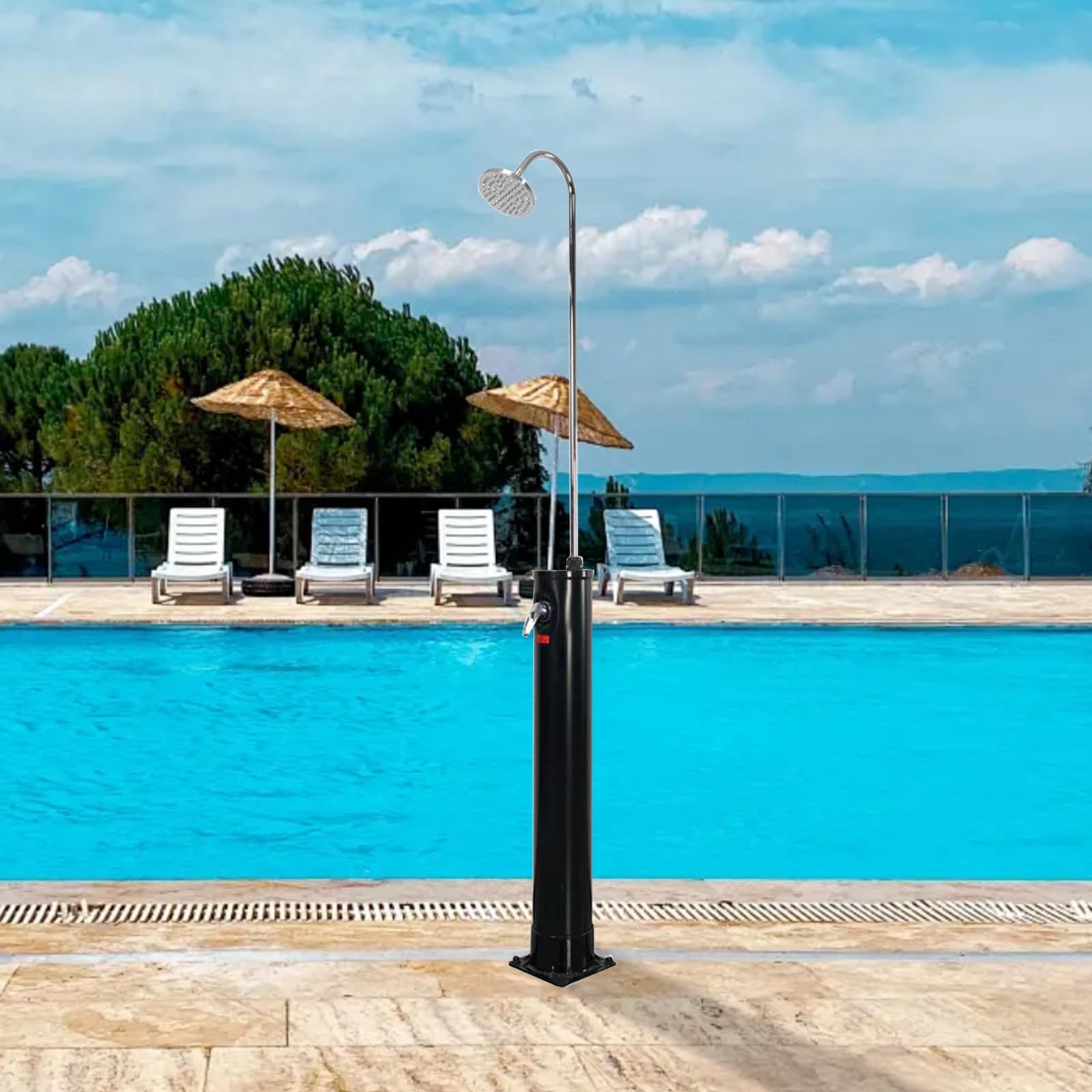 6.5 FT 5.3 Gallon Solar-Powered Outdoor Shower with Adjustable Shower Head & Foot Tap - Perfect for Pool, Backyard, Garden, Beach & Spa | Portable Hot Water Shower for Camping, RV Trips & Outdoor Adventures