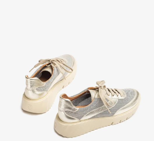UNISA Women's Gold Punched Leather Sneakers - Fashionable Low Top Trainers for Casual Wear & Everyday Comfort | Perfect for Walking, Shopping & Office Outfits