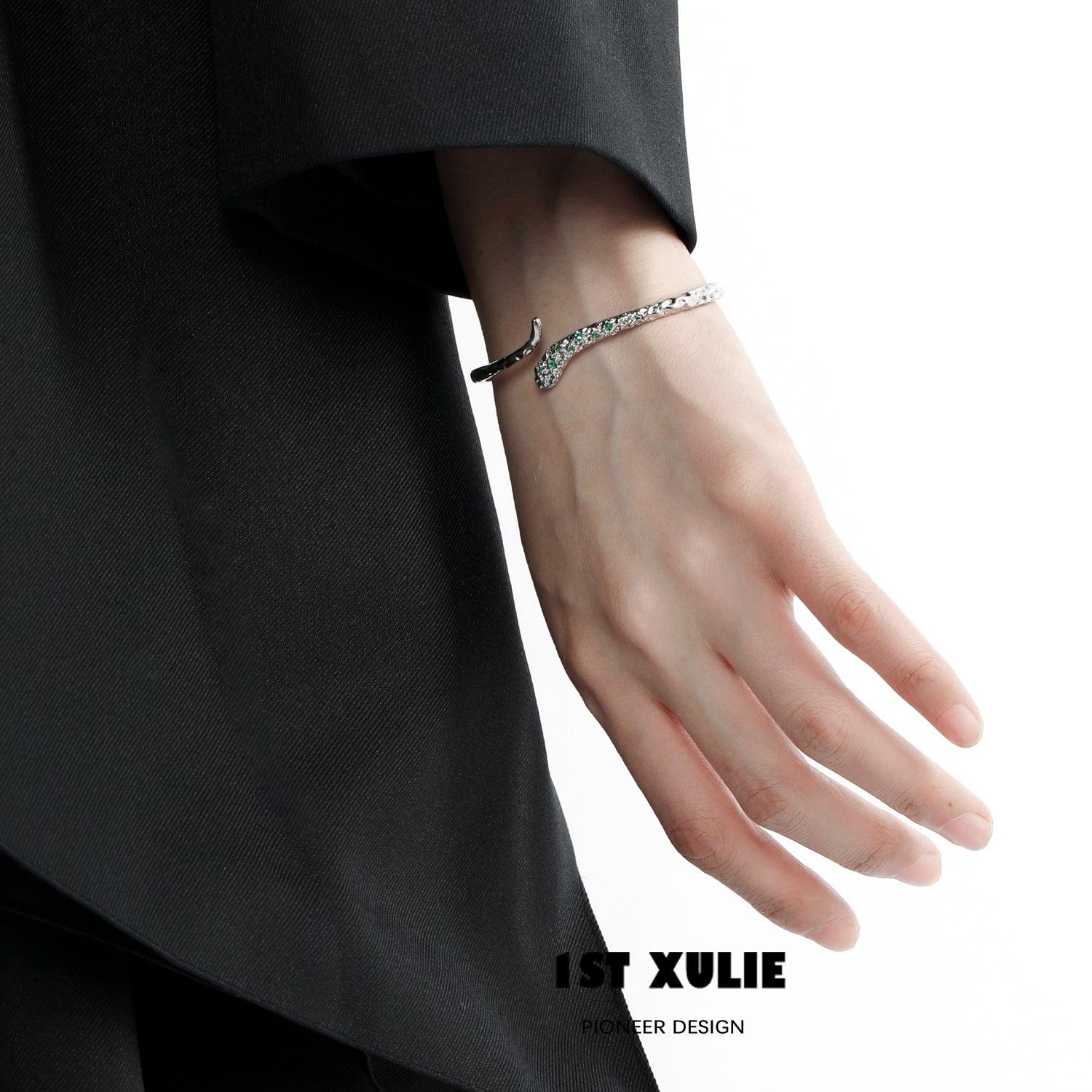18k Platinum Plated Slytherin House Open Bracelet - Harry Potter Inspired Jewelry for Wizards & Witches - Perfect for Cosplay, Gift Giving & Wizarding World Fans