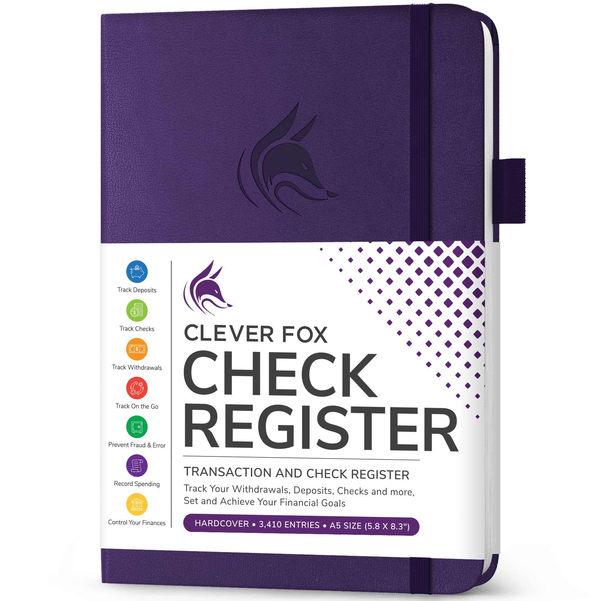 Clever Fox Deluxe Check Register Book - A5 Hardcover Accounting Ledger for Personal & Business Finance | Purple Transaction Tracker for Checking Accounts, Budgeting & Expense Management | Perfect for Home Office, Small Business & Financial Organization
