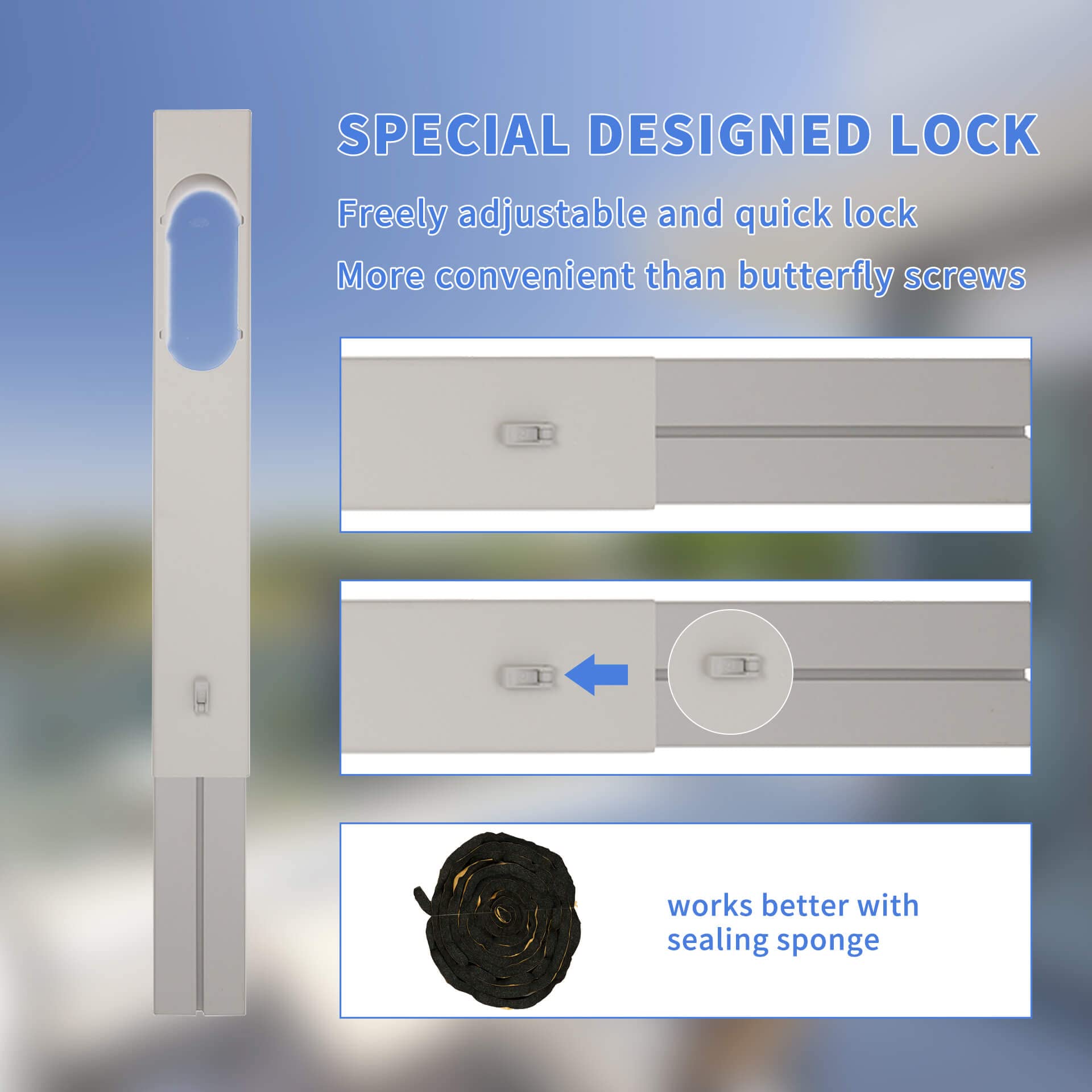 Shinco Adjustable Sliding Door Air Conditioner Window Seal Plate with Lock - Portable AC Vent Kit (26.57-38.58 Inches) - Perfect for Bedrooms, Living Rooms & Offices