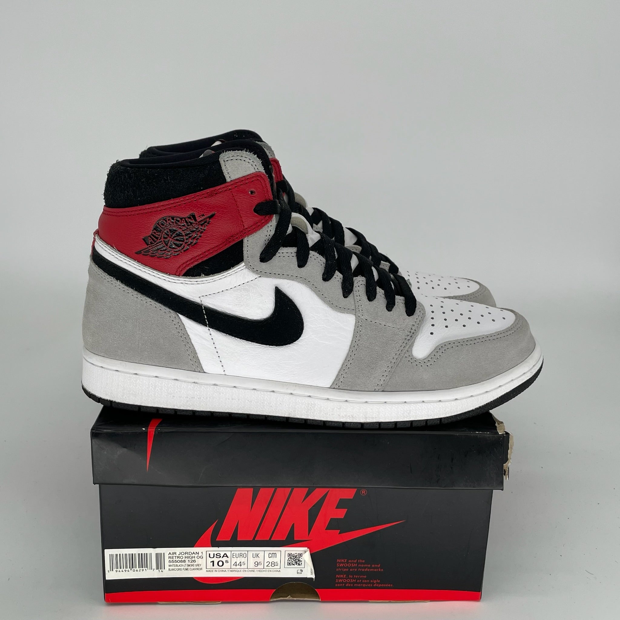 AIR JORDAN 1 Retro High OG 'Light Smoke Grey' Men's Basketball Shoes Size 10.5 - Style 555088-126 | Sneakers for Streetwear, Casual Wear & Basketball Games