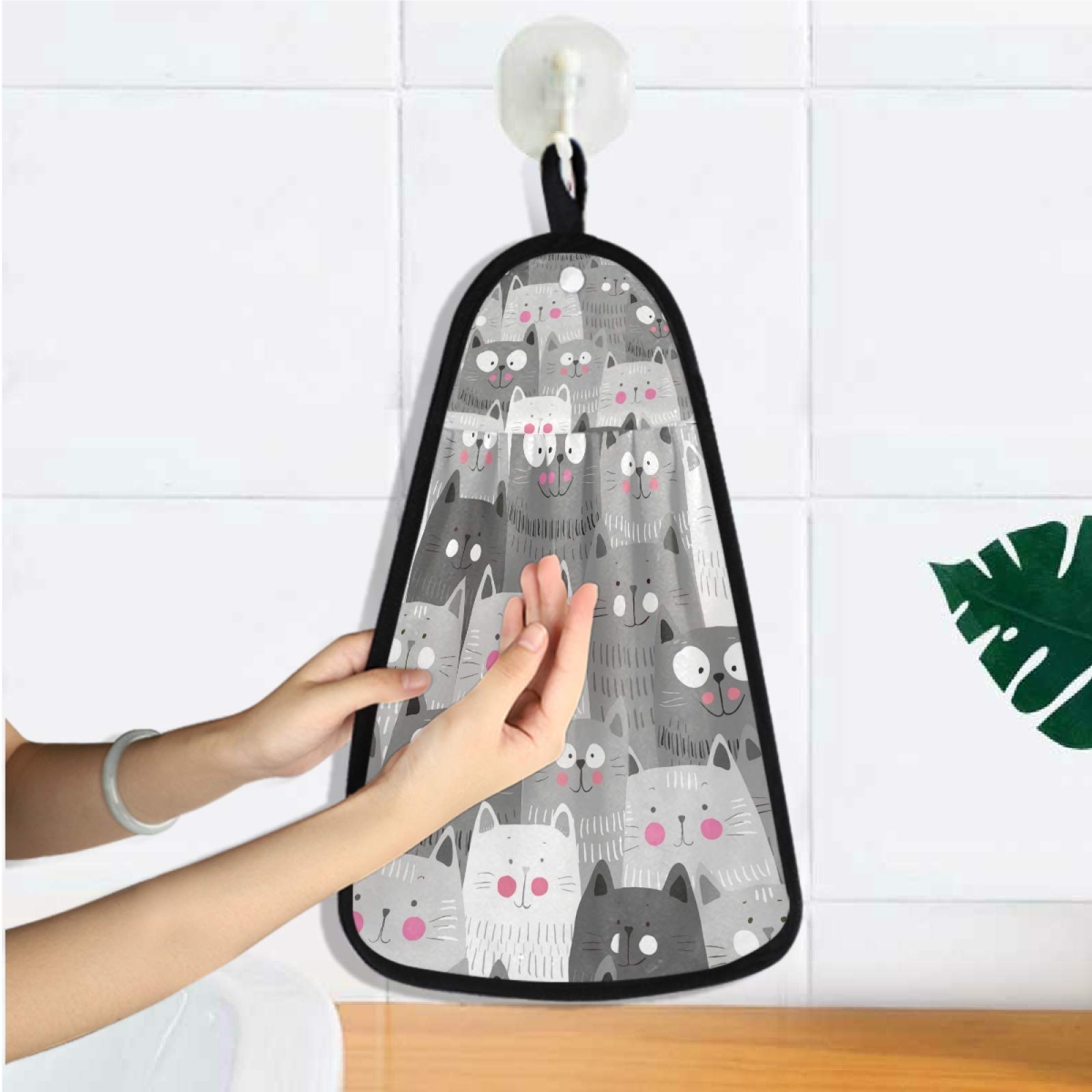 Qilmy Cat Hanging Kitchen Hand Towel - Soft Absorbent Dish Cloth & Washcloth with Loop for Kitchen, Bathroom, Farmhouse Decor - Perfect for Drying Dishes, Cleaning Countertops & Adding Rustic Charm