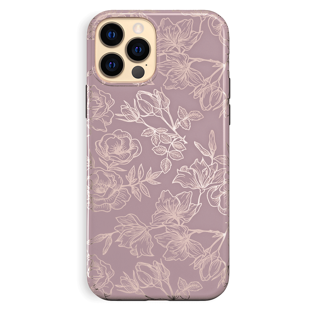 Dusty Rose Chrome Floral iPhone Case - Elegant Protective Cover for iPhone 13/14/15 Pro Max - Perfect for Everyday Use, Travel & Gift Giving